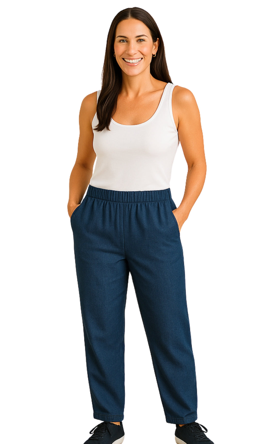 Women's Elastic Waist Pull On Denim Jeans - Soft & Lightweight with a bit Stretch