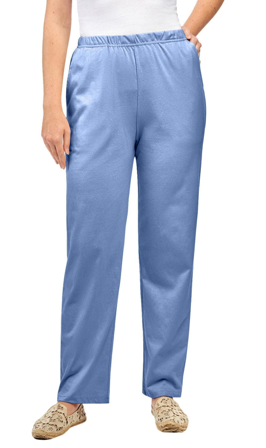 Women's Knit Pull on Pants - Cotton Blend with Flat Front waistband