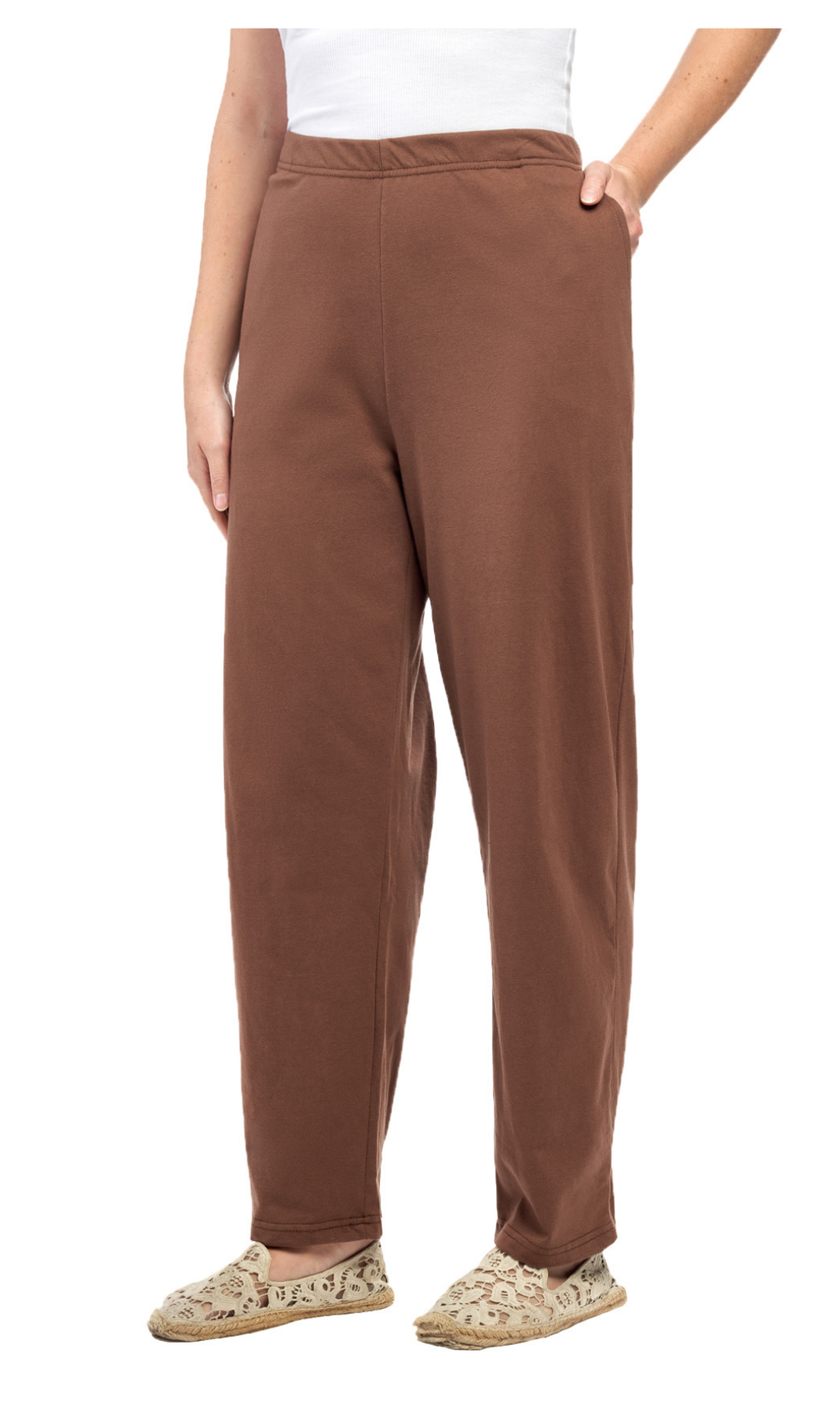 Women's Knit Pull on Pants - Cotton Blend with Flat Front waistband