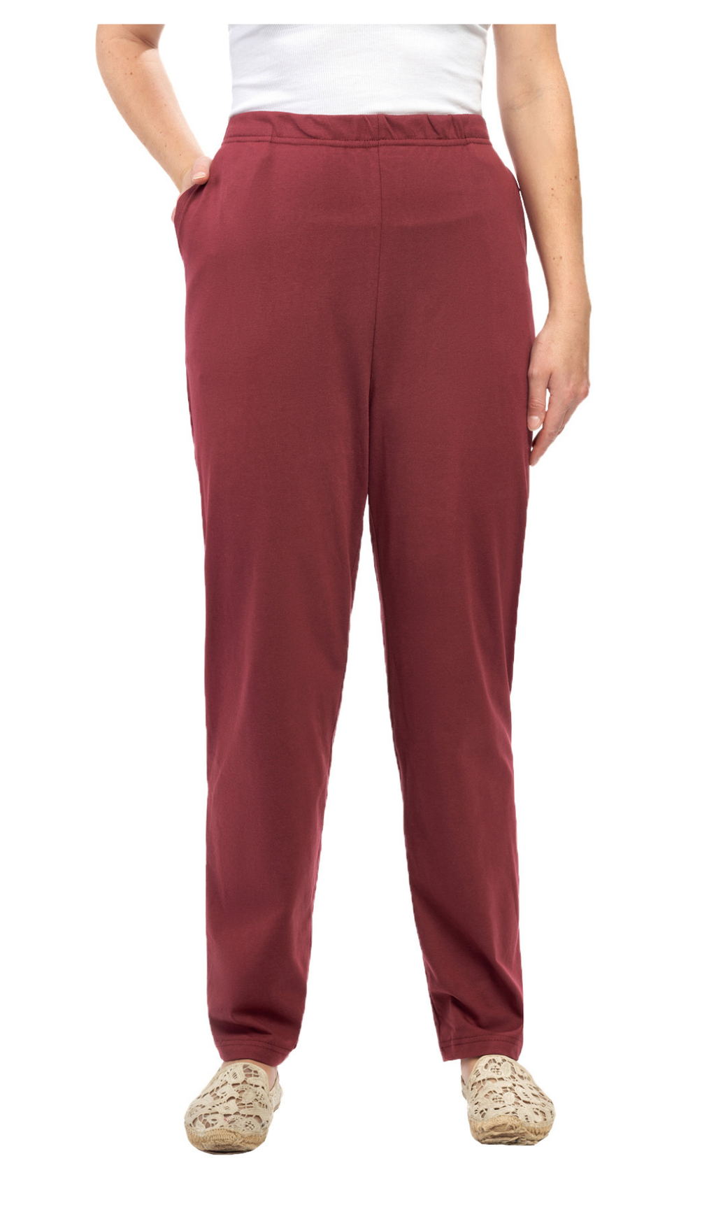Women's Knit Pull on Pants - Cotton Blend with Flat Front waistband