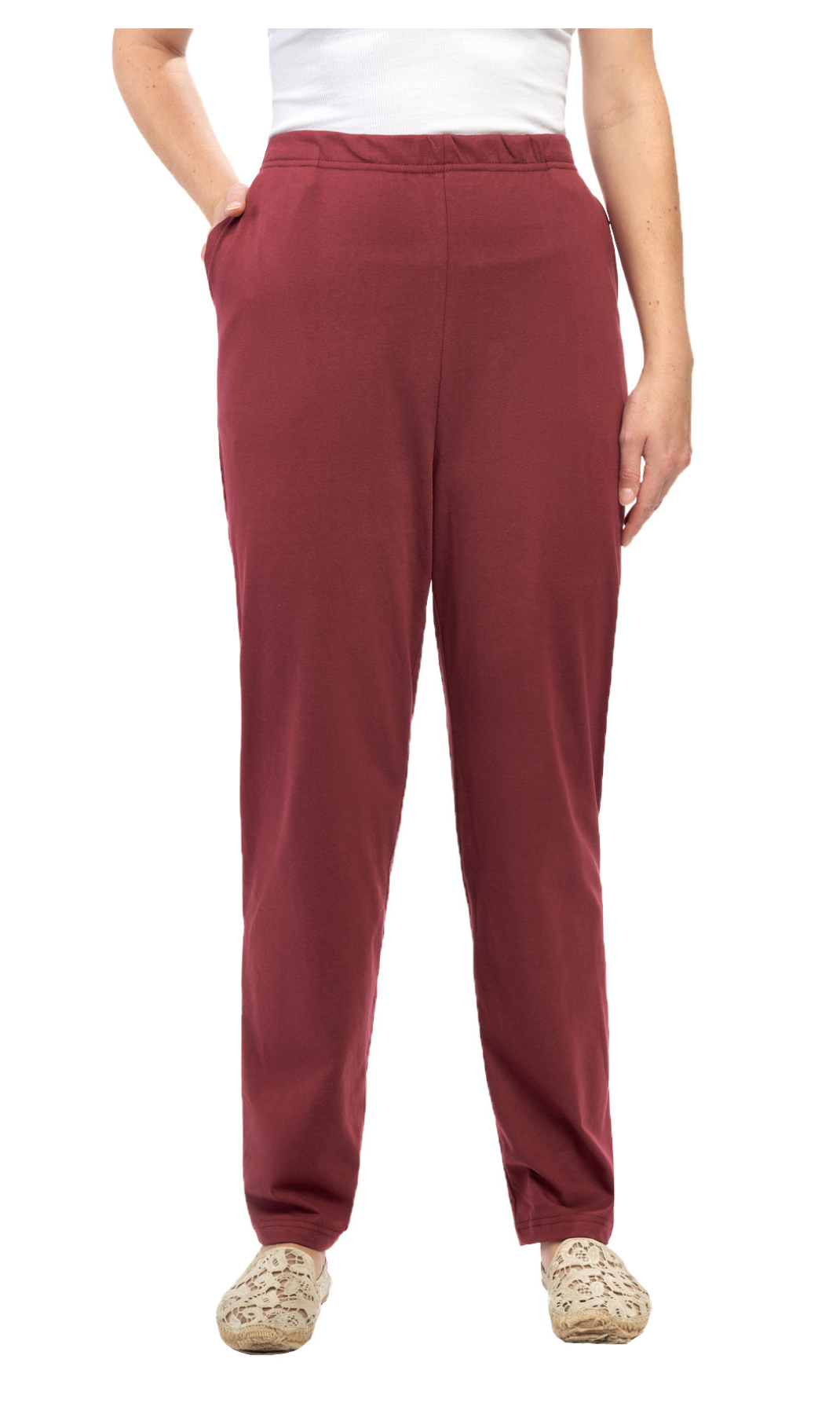 Women's Knit Pull on Pants - Cotton Blend with Flat Front waistband
