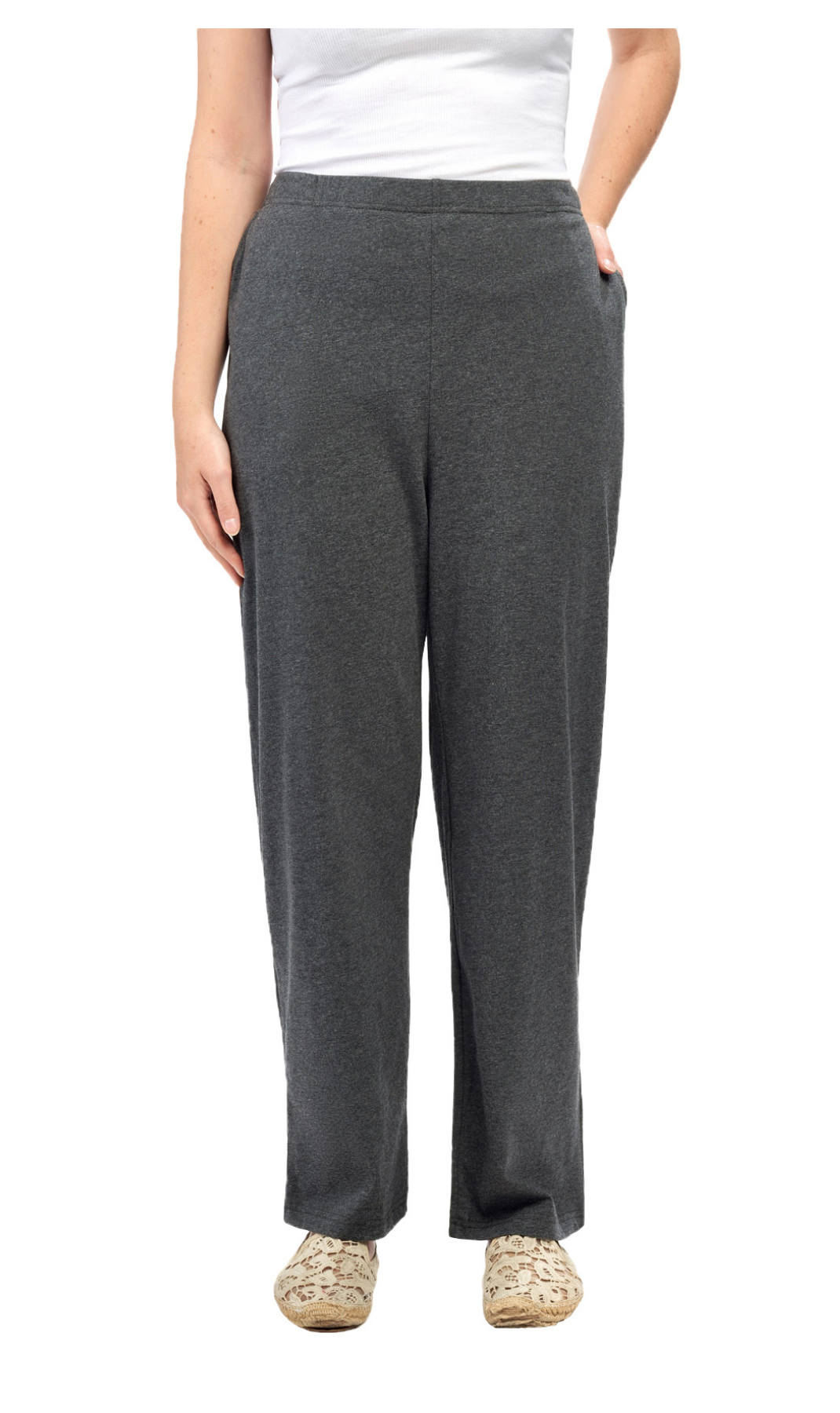 Women's Knit Pull on Pants - Cotton Blend with Flat Front waistband