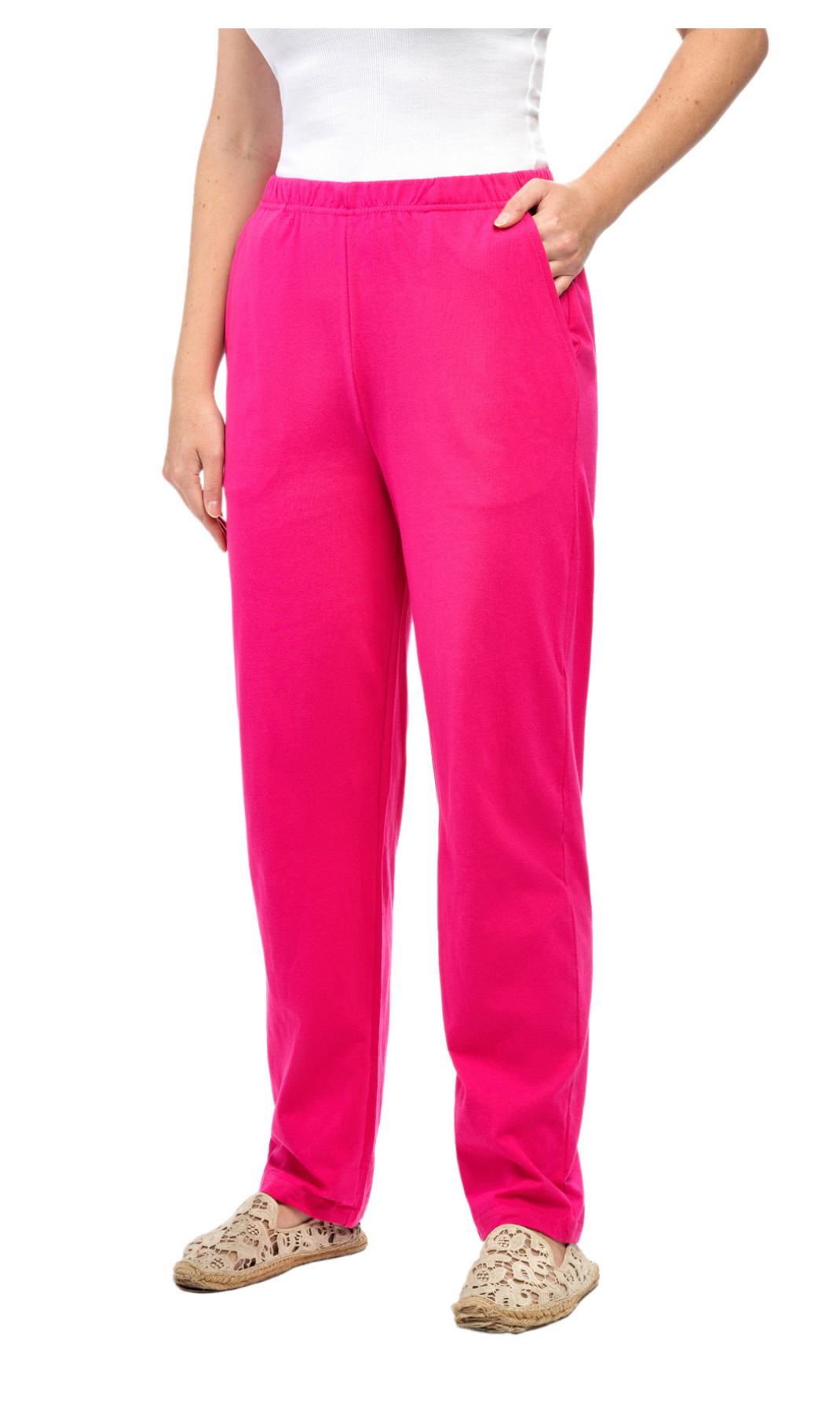 Women's Knit Pull on Pants - Cotton Blend with Flat Front waistband