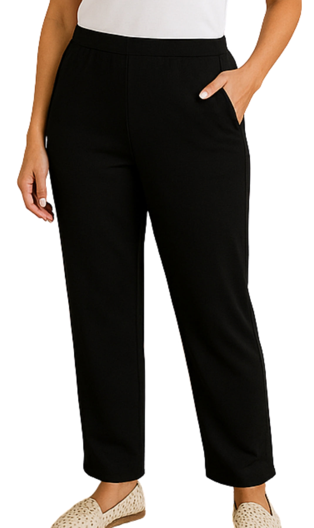 Women's Knit Pull on Pants - Cotton Blend with Flat Front waistband