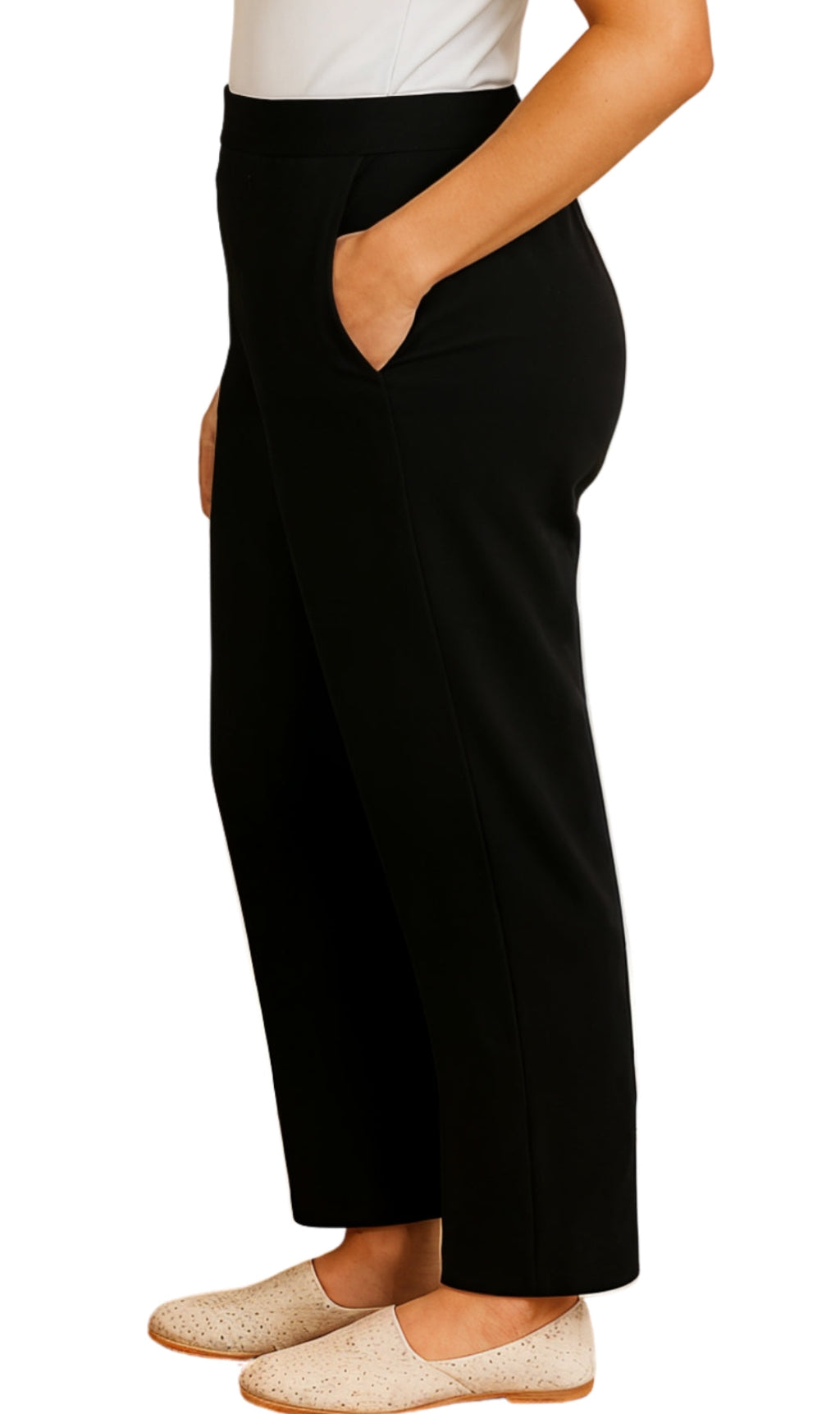 Women's Knit Pull on Pants - Cotton Blend with Flat Front waistband