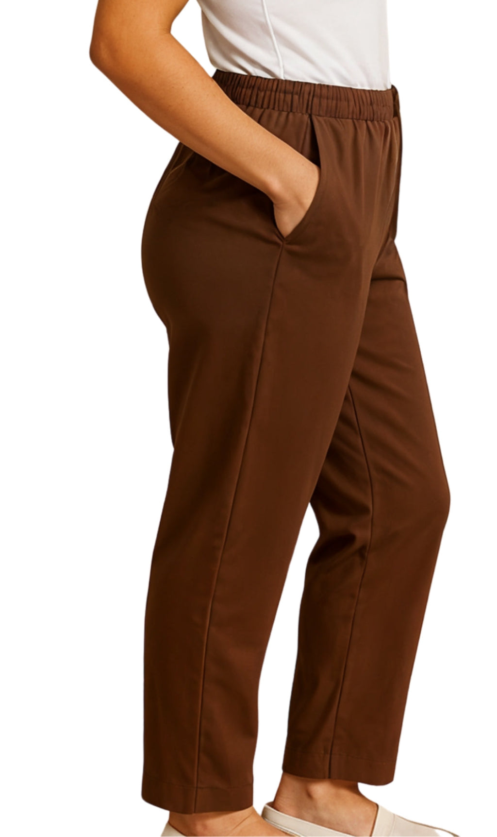 Women's Knit Pull on Pants - Cotton Blend with Flat Front waistband