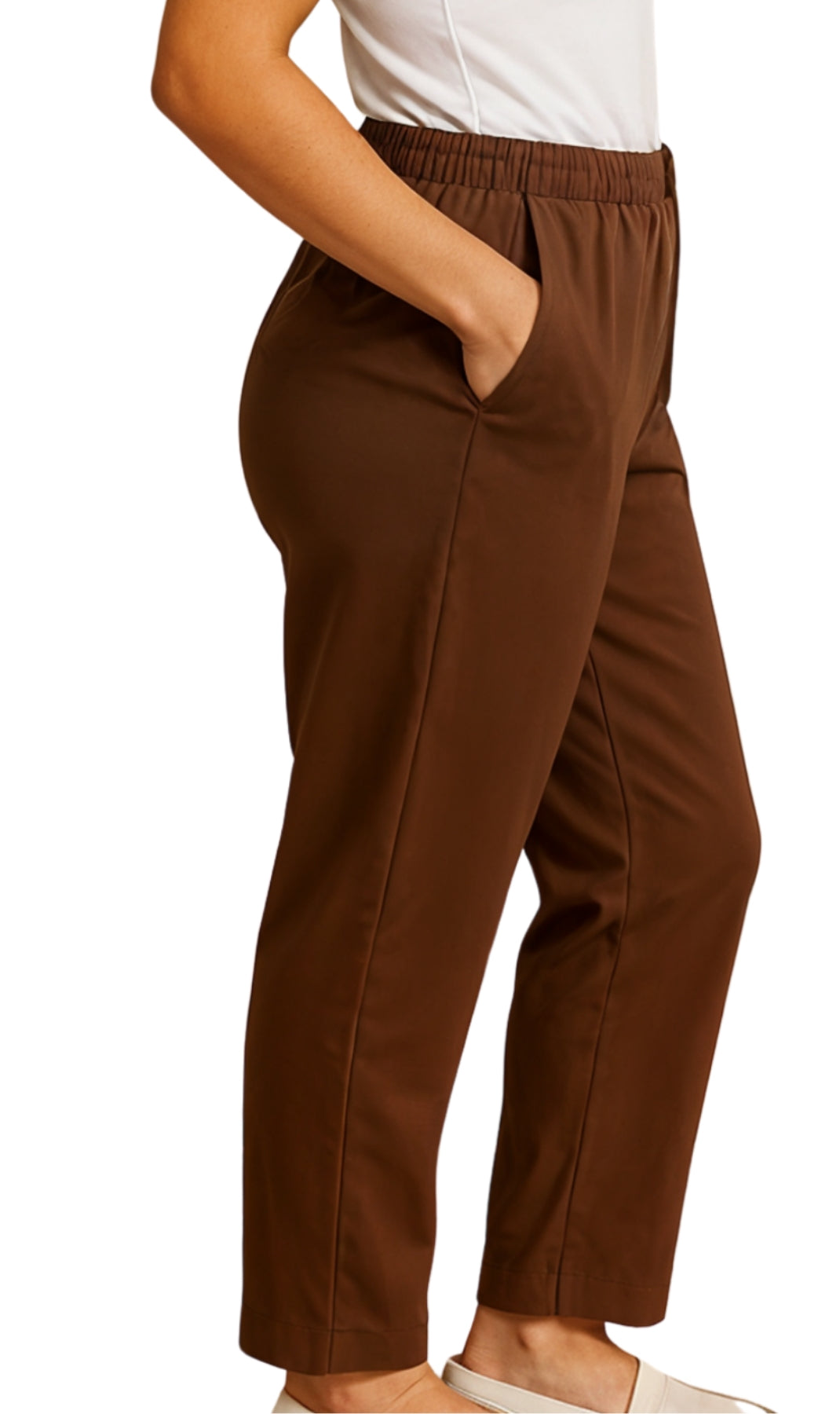 Women's Knit Pull on Pants - Cotton Blend with Flat Front waistband