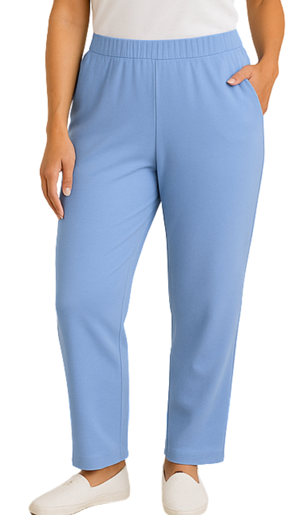Women's Knit Pull on Pants - Cotton Blend with Flat Front waistband
