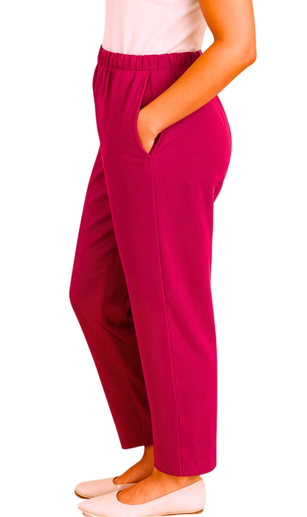 Women's Knit Pull on Pants - Cotton Blend with Flat Front waistband