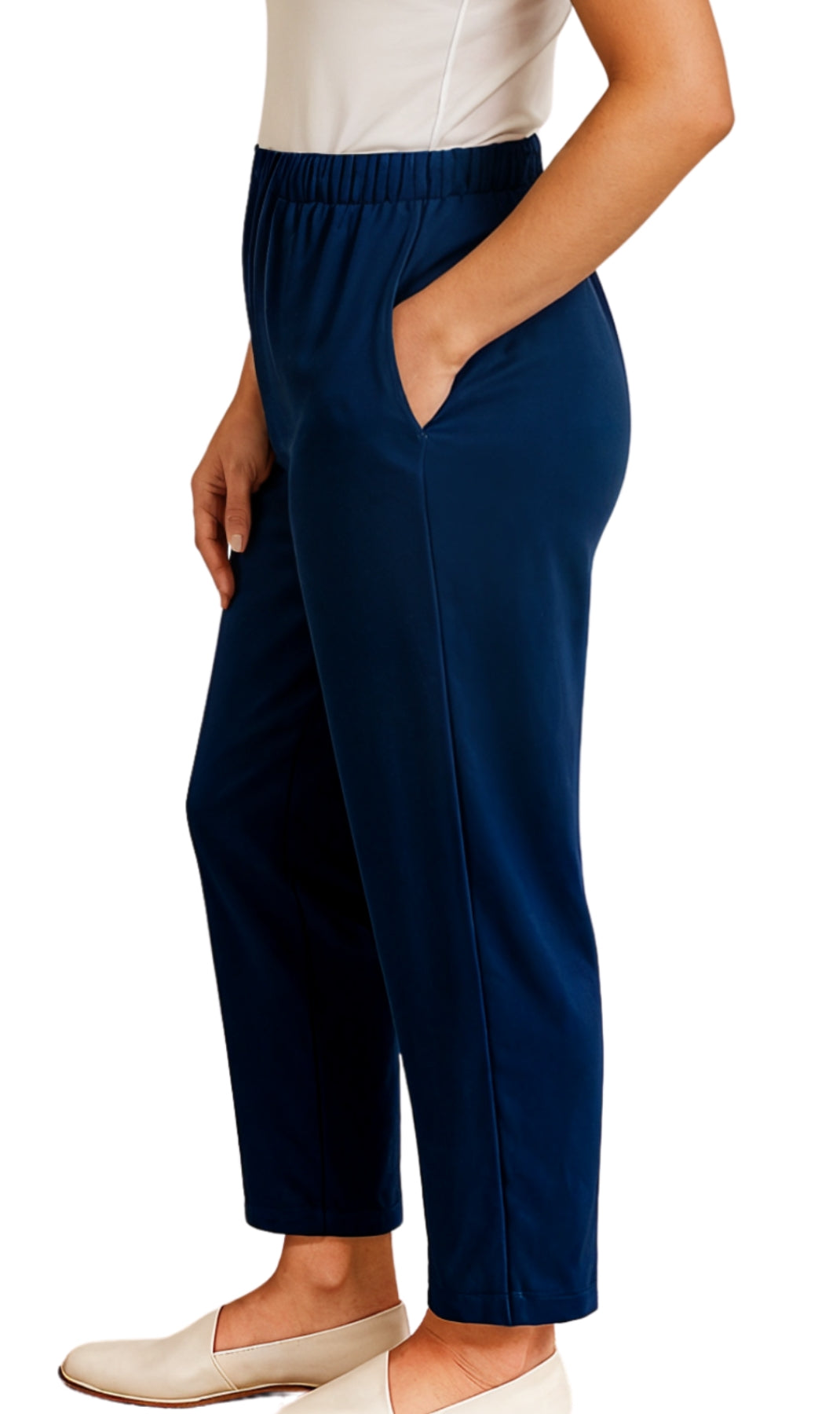 Women's Knit Pull on Pants - Cotton Blend with Flat Front waistband