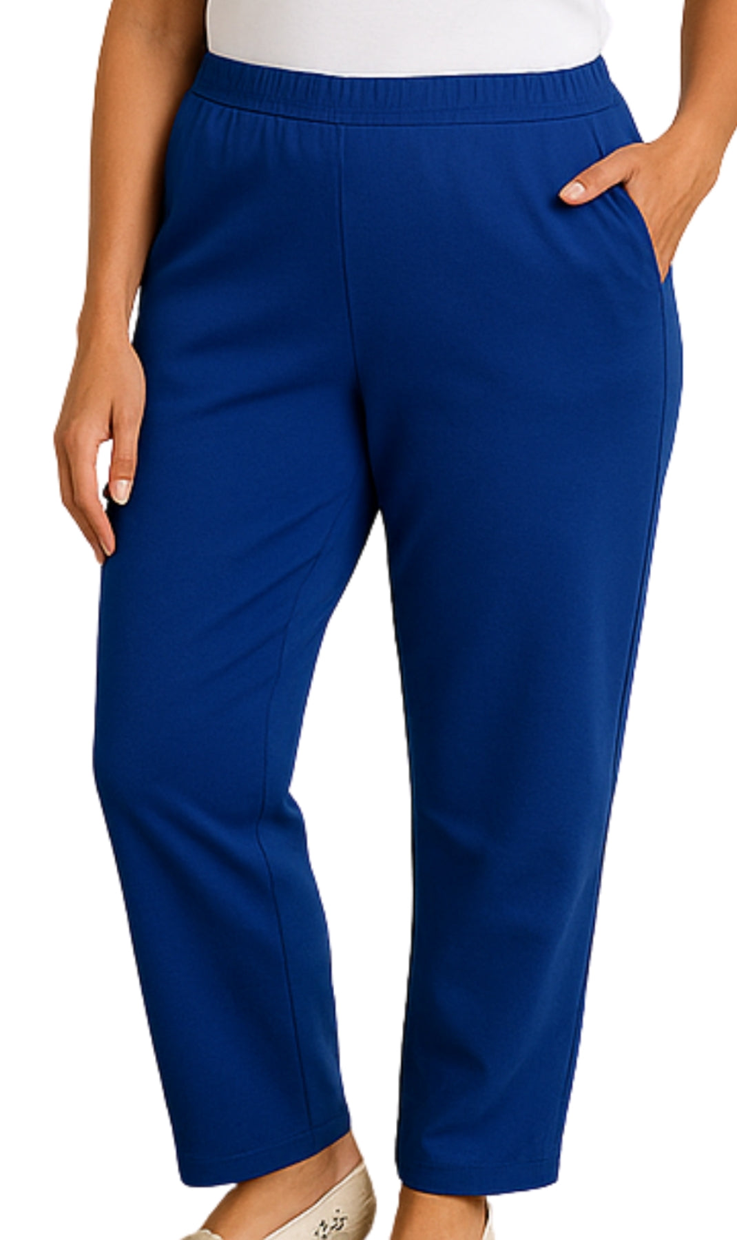 Women's Knit Pull on Pants - Cotton Blend with Flat Front waistband