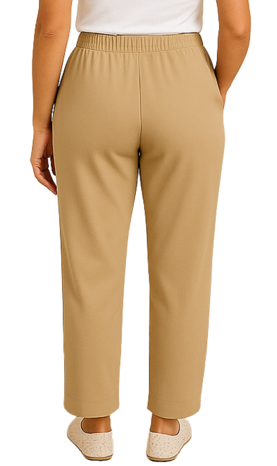 Women's Knit Pull on Pants - Cotton Blend with Flat Front waistband