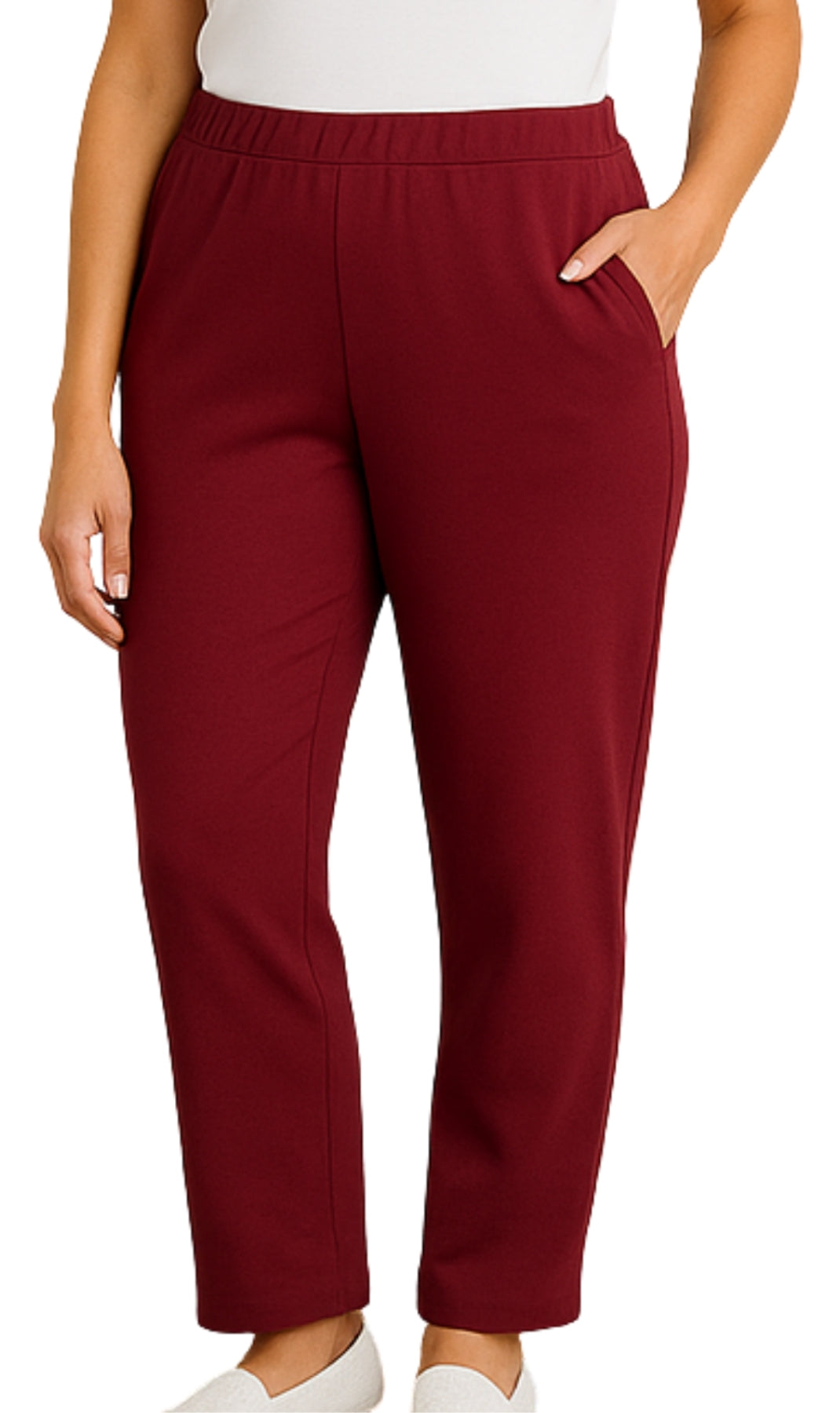 Women's Knit Pull on Pants - Cotton Blend with Flat Front waistband