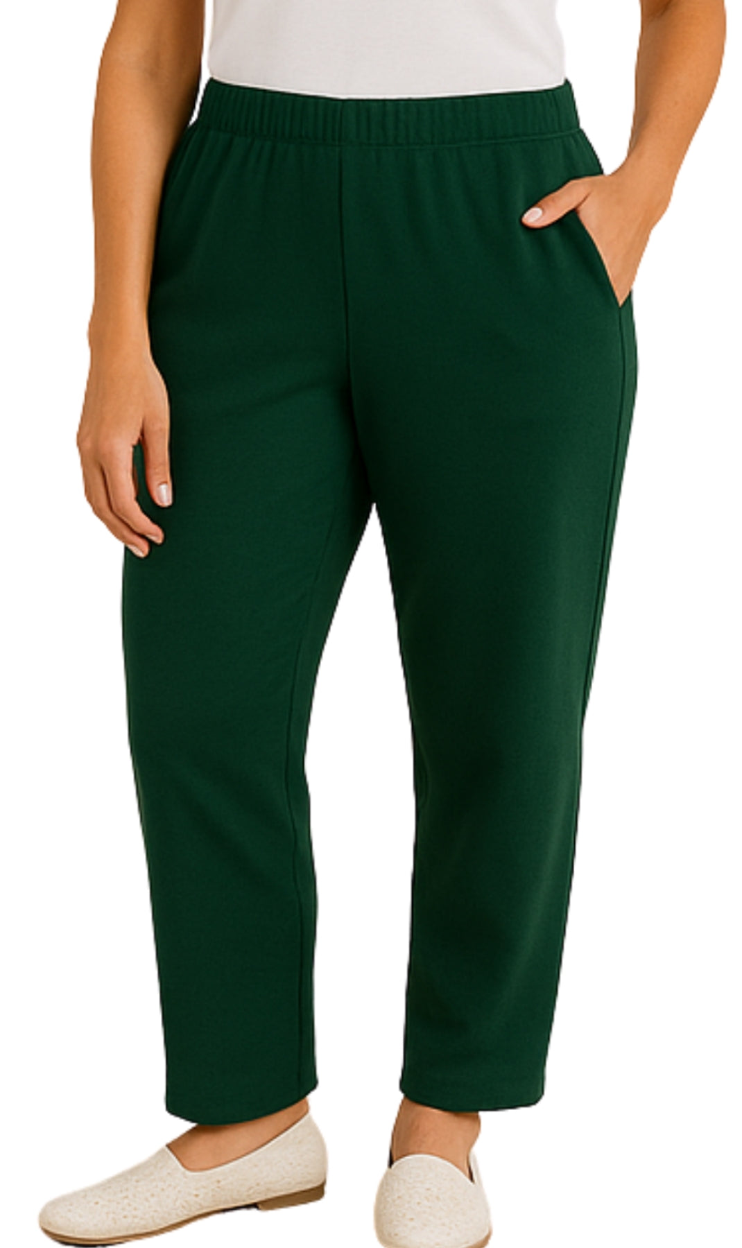 Women's Knit Pull on Pants - Cotton Blend with Flat Front waistband