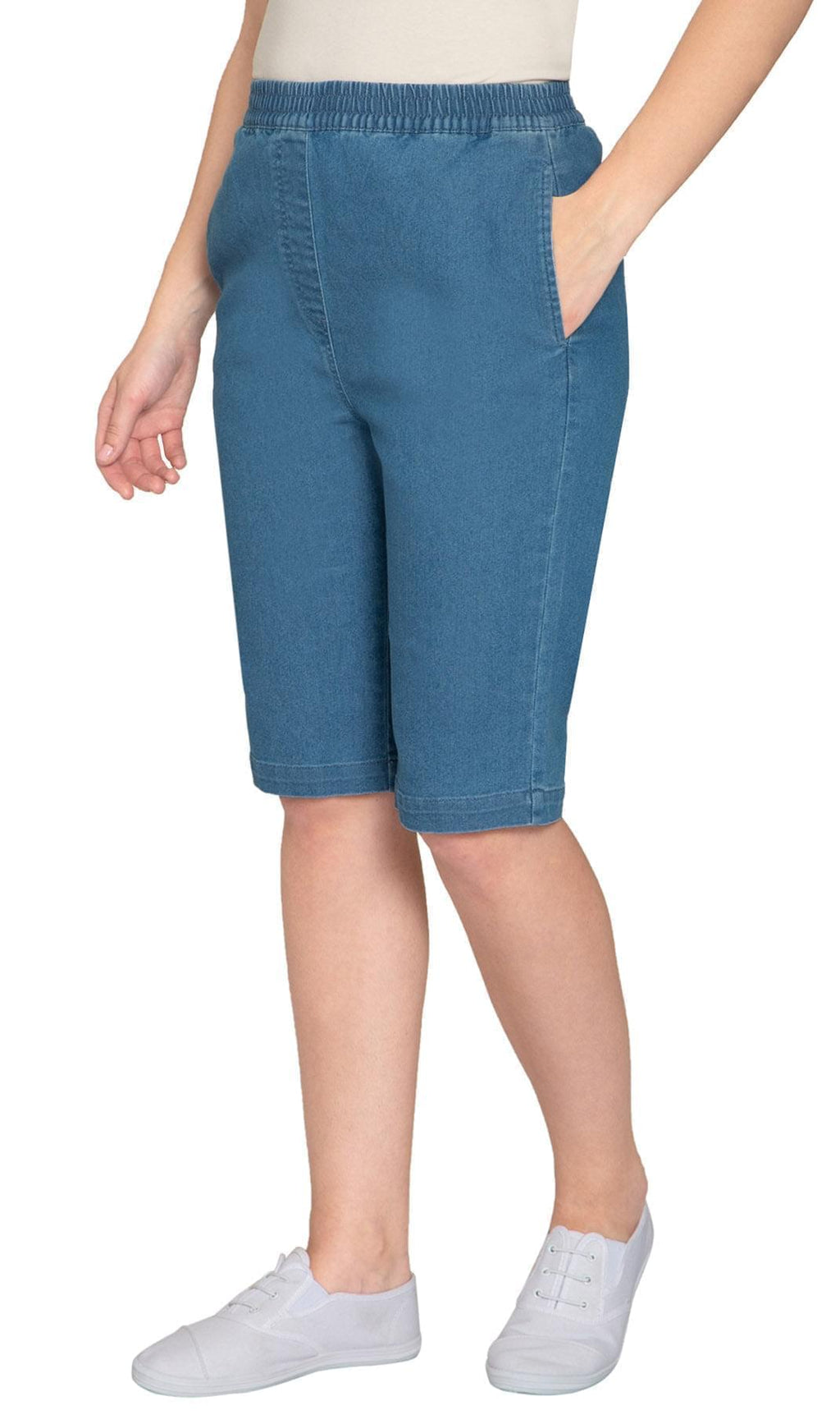 Women's Easy Pull on Bermuda Shorts in Denim and Twill