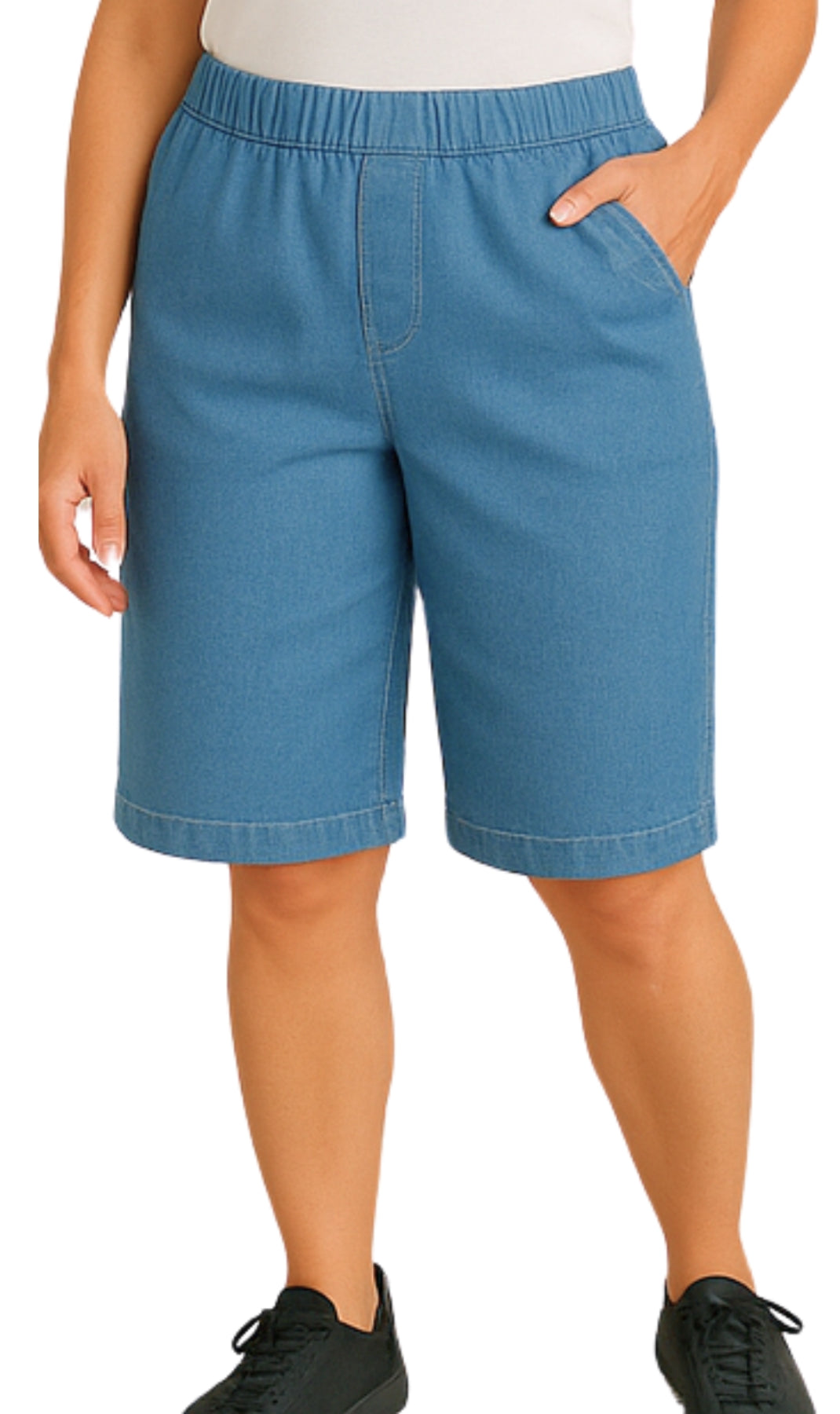 Women's Easy Pull on Bermuda Shorts in Denim and Twill