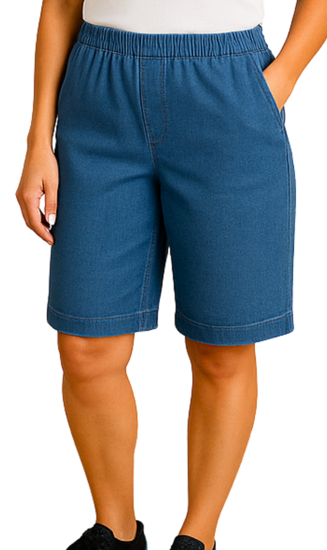 Women's Easy Pull on Bermuda Shorts in Denim and Twill