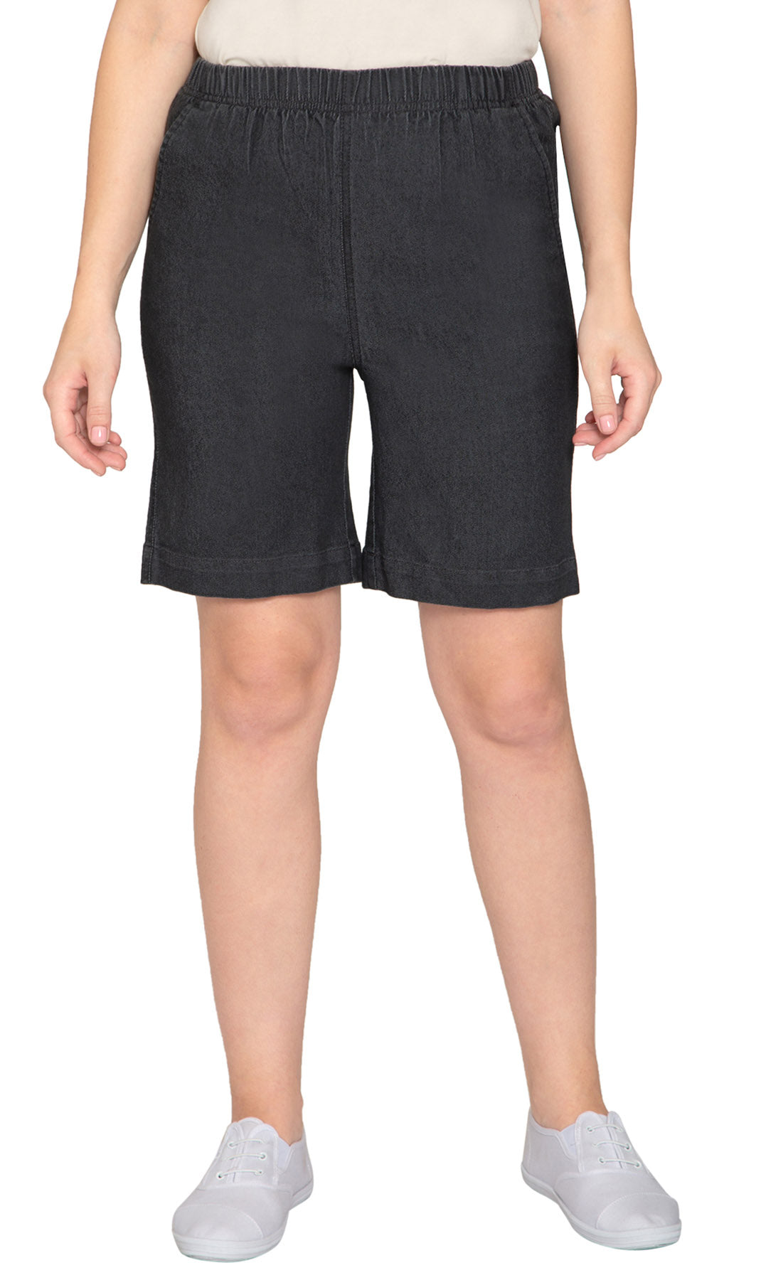 Women's Pull On Denim & Twill Shorts with stretch waist - No zipper or buttons