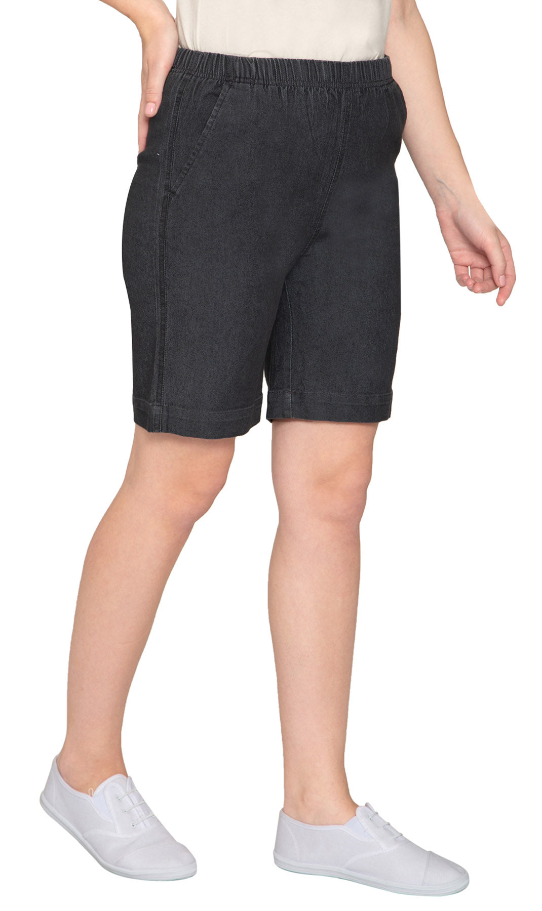 Women's Pull On Denim & Twill Shorts with stretch waist - No zipper or buttons