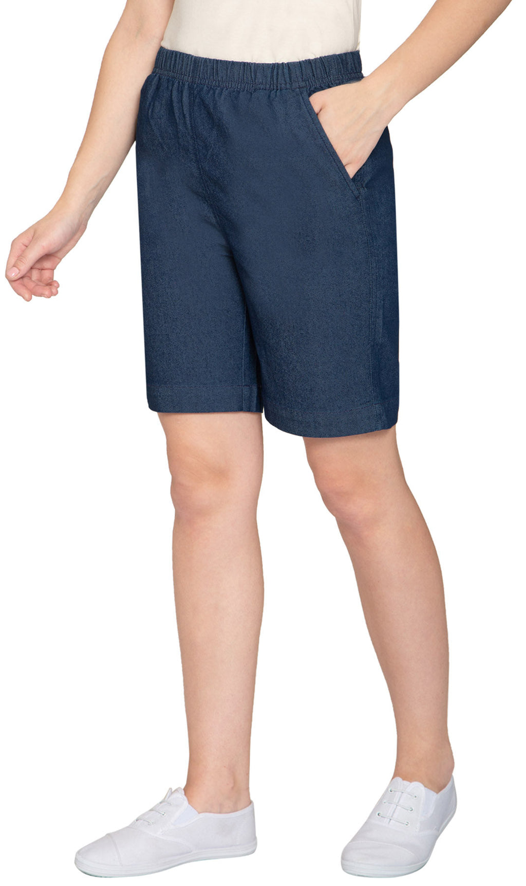 Women's Pull On Denim & Twill Shorts with stretch waist - No zipper or buttons