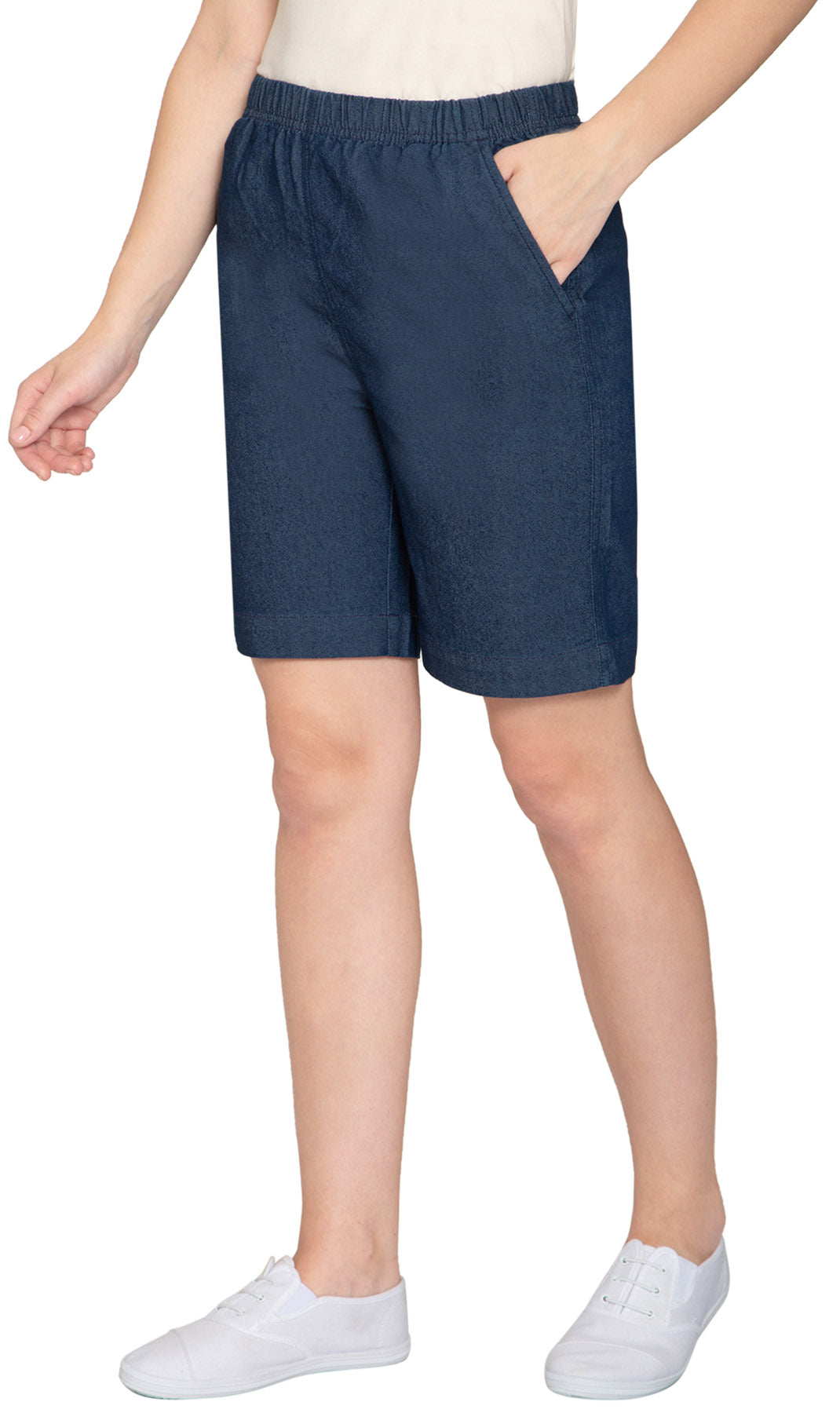 Women's Pull On Denim & Twill Shorts with stretch waist - No zipper or buttons