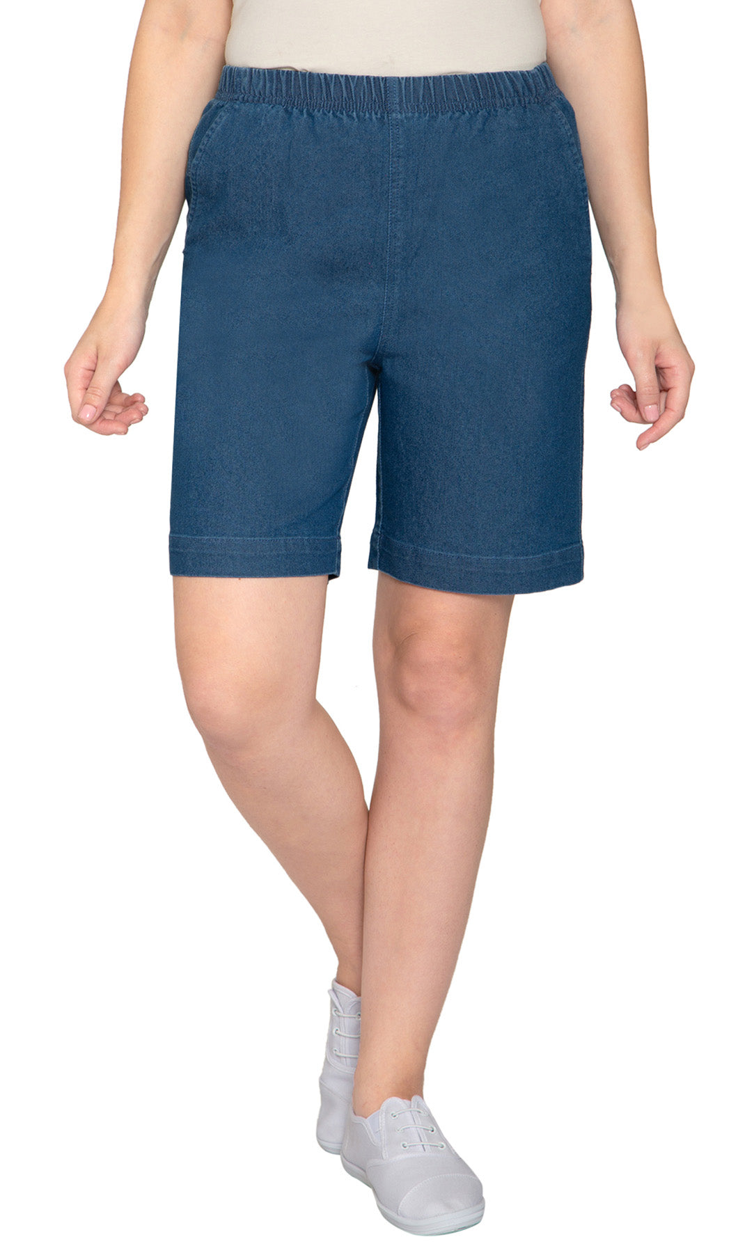 Women's Pull On Denim & Twill Shorts with stretch waist - No zipper or buttons