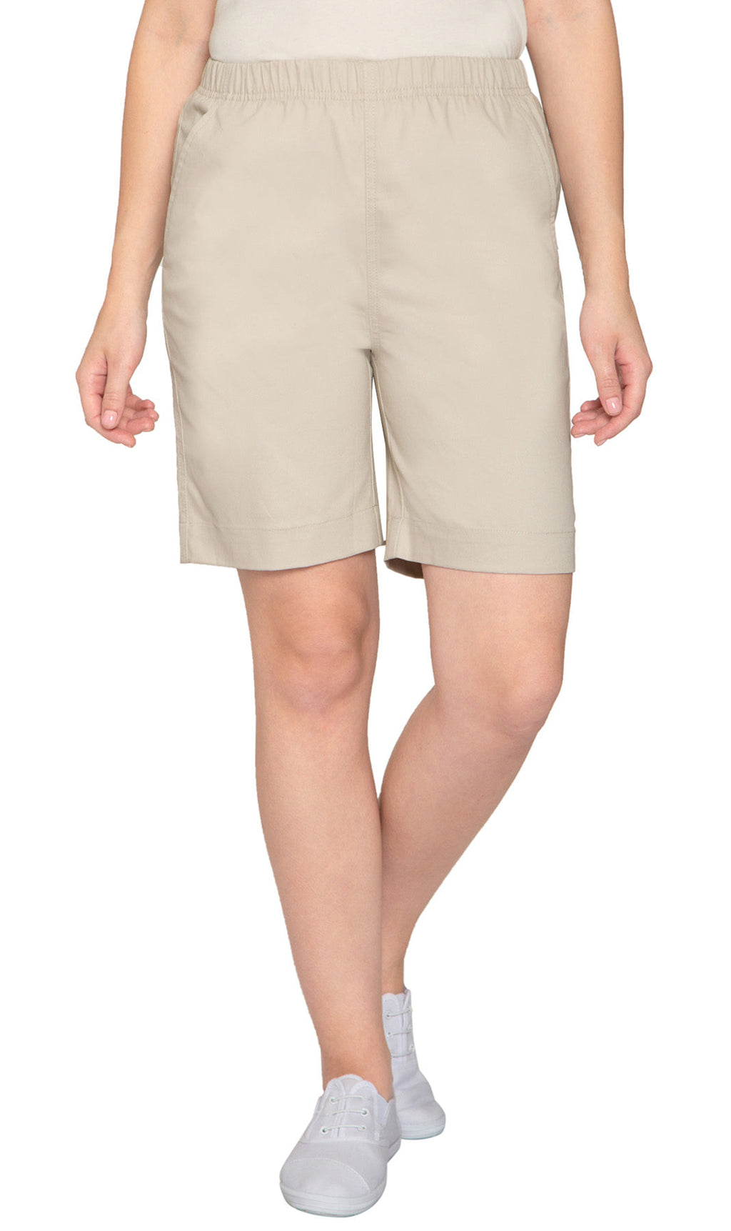 Women's Pull On Denim & Twill Shorts with stretch waist - No zipper or buttons