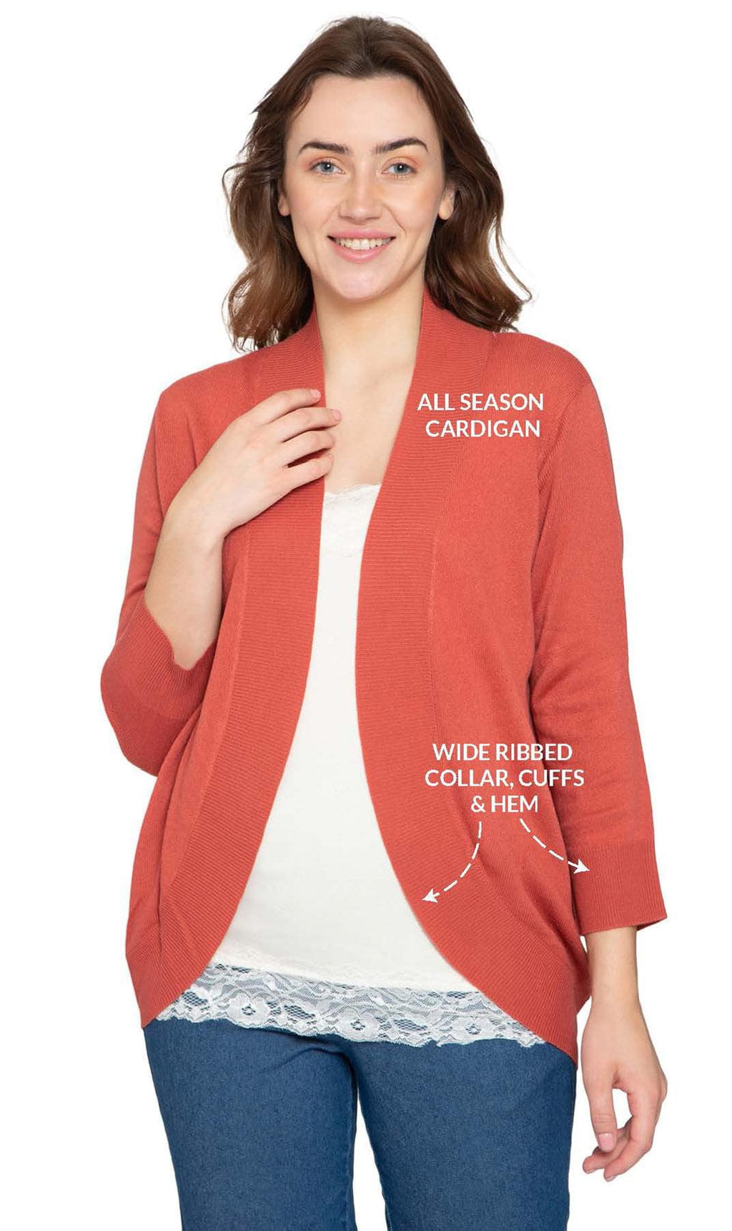 Women's Curved Hem Cardigan - Open Front in Soft Cashmere like Fabric