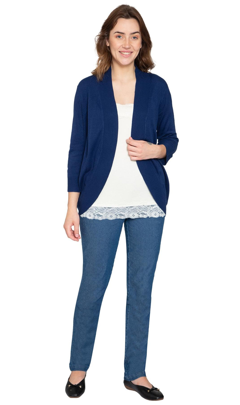 Women's Curved Hem Cardigan - Open Front in Soft Cashmere like Fabric