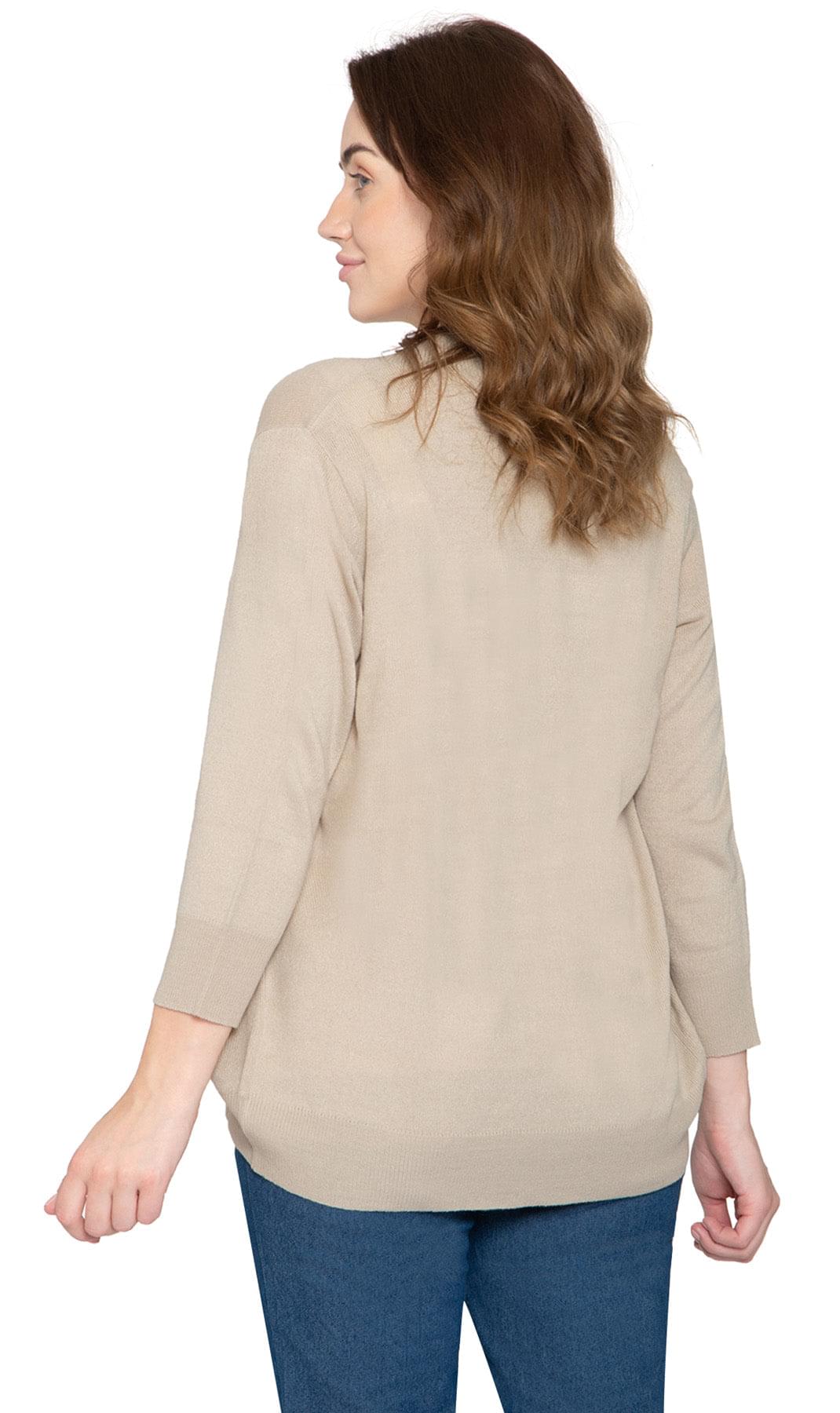 Women's Curved Hem Cardigan - Open Front in Soft Cashmere like Fabric