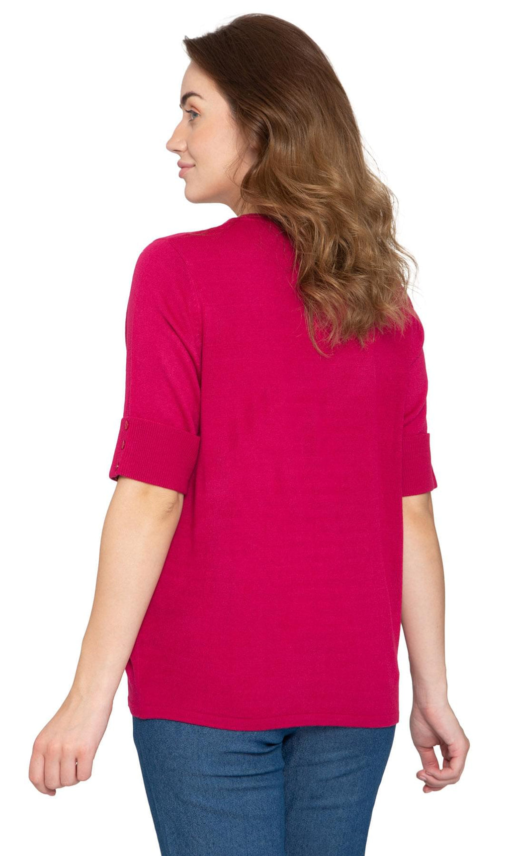 Women's Button Front Cardigan with a Unique Elbow Cuff Style