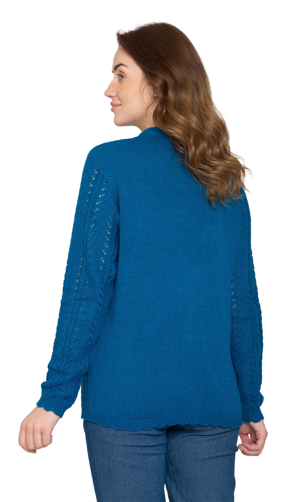 Women's Button Front Crochet Pointelle Cardigan with Pockets