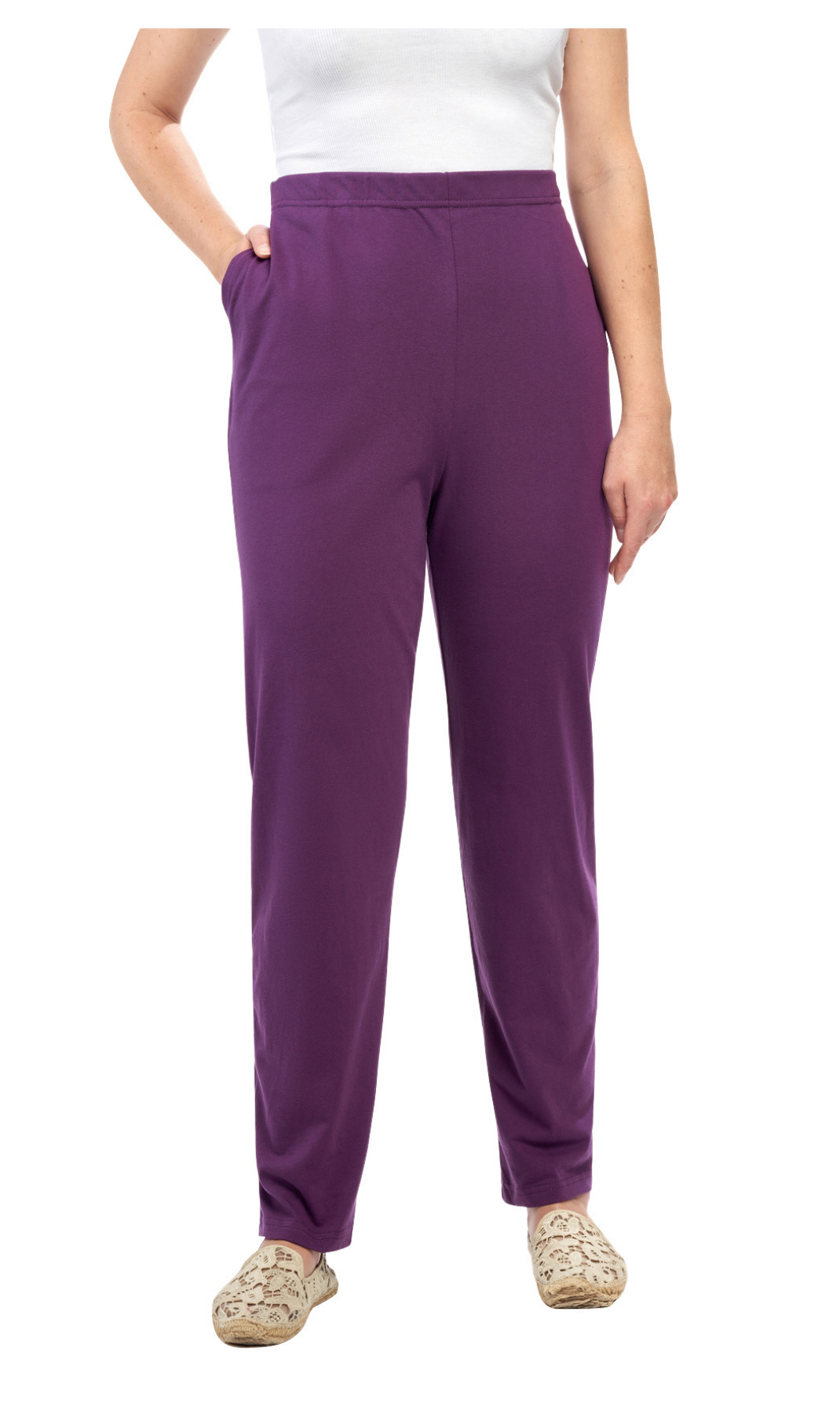 Women's Knit Pull on Pants - Cotton Blend with Flat Front waistband