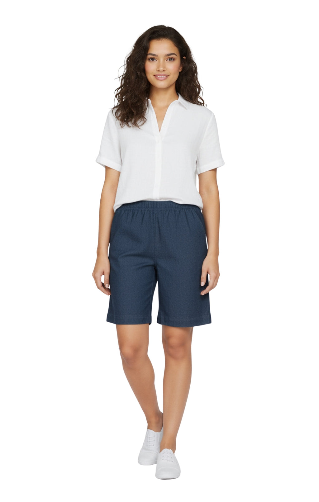 Women's Pull On Denim & Twill Shorts with stretch waist - No zipper or buttons