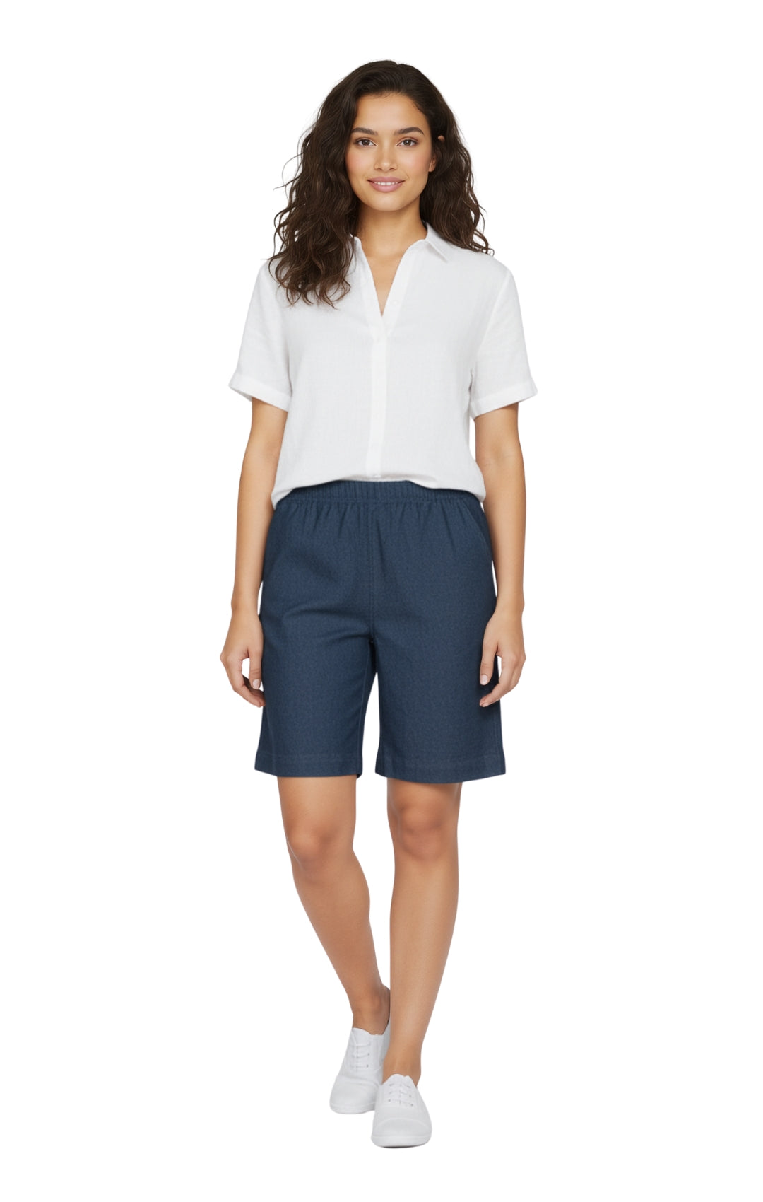 Women's Pull On Denim & Twill Shorts with stretch waist - No zipper or buttons