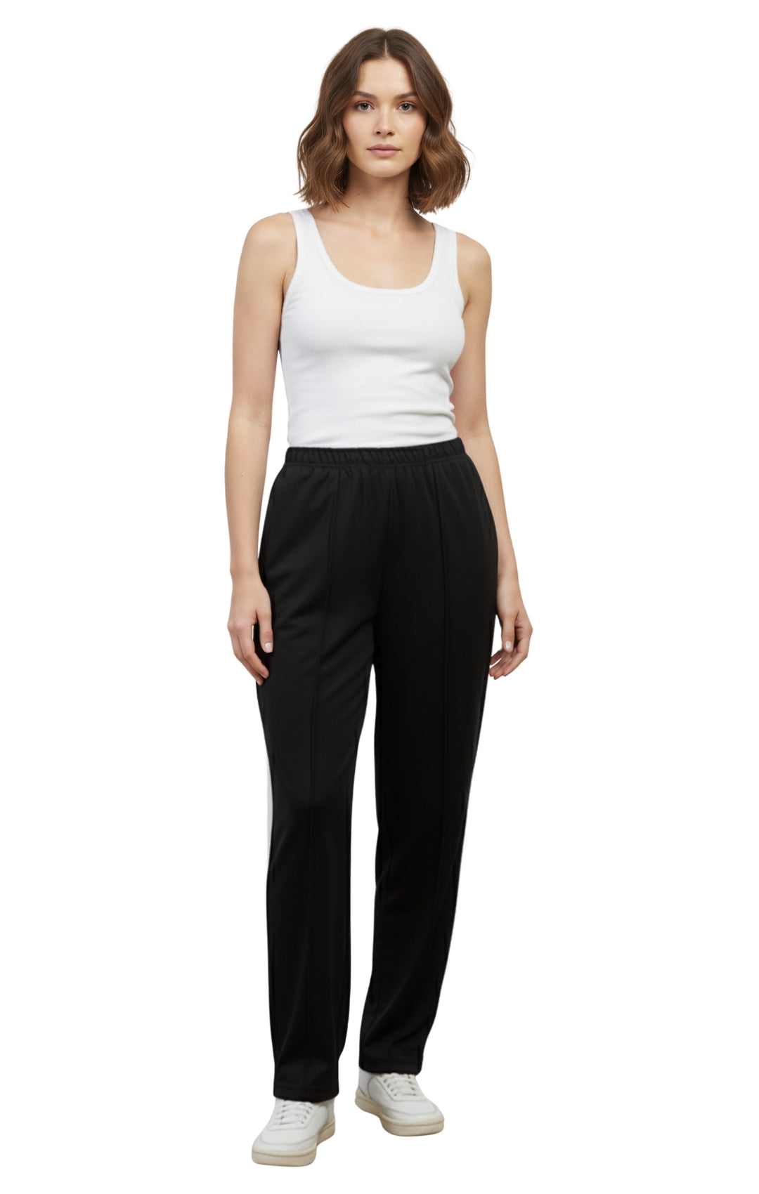 Womens Classic Poly Knit Pants - Pull On Slacks with Elastic Waist