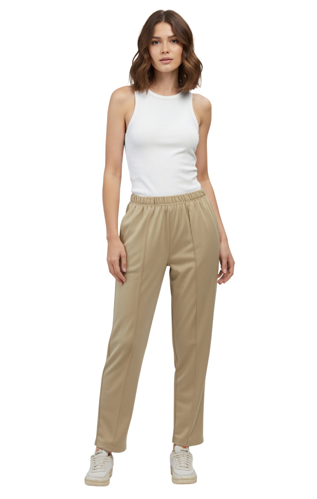 Womens Classic Poly Knit Pants - Pull On Slacks with Elastic Waist