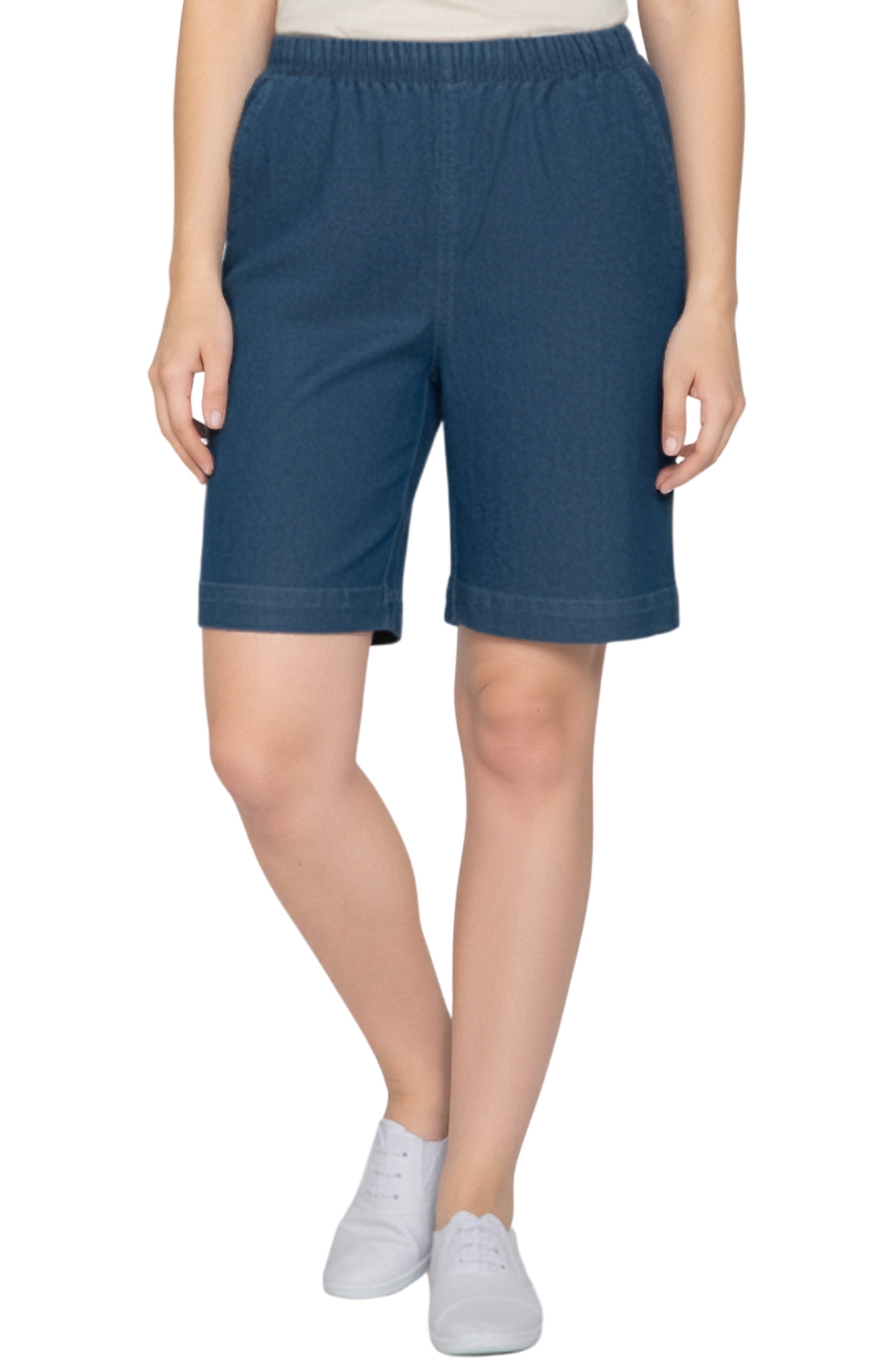 Women's Pull On Denim & Twill Shorts with stretch waist - No zipper or buttons