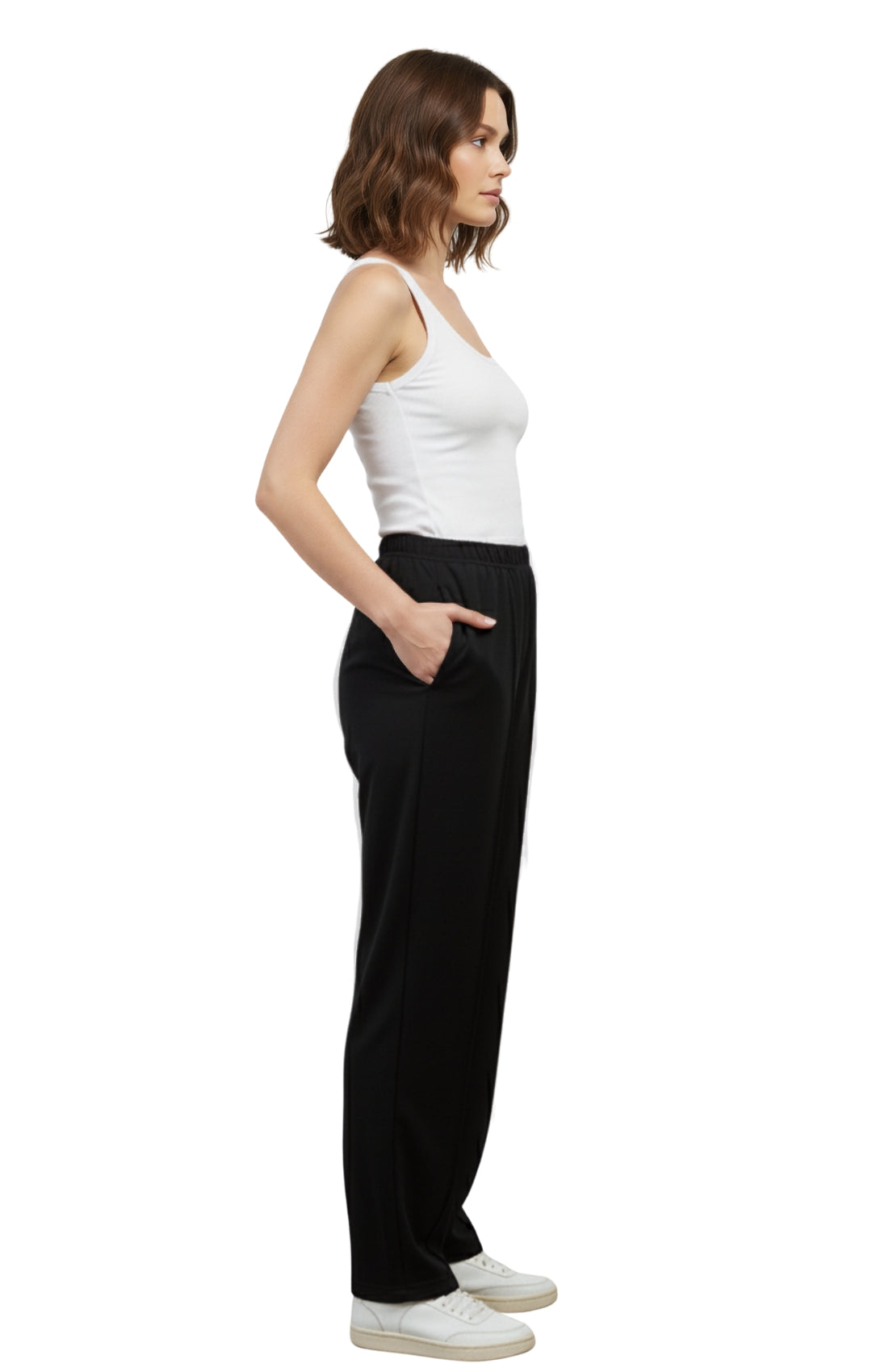 Womens Classic Poly Knit Pants - Pull On Slacks with Elastic Waist