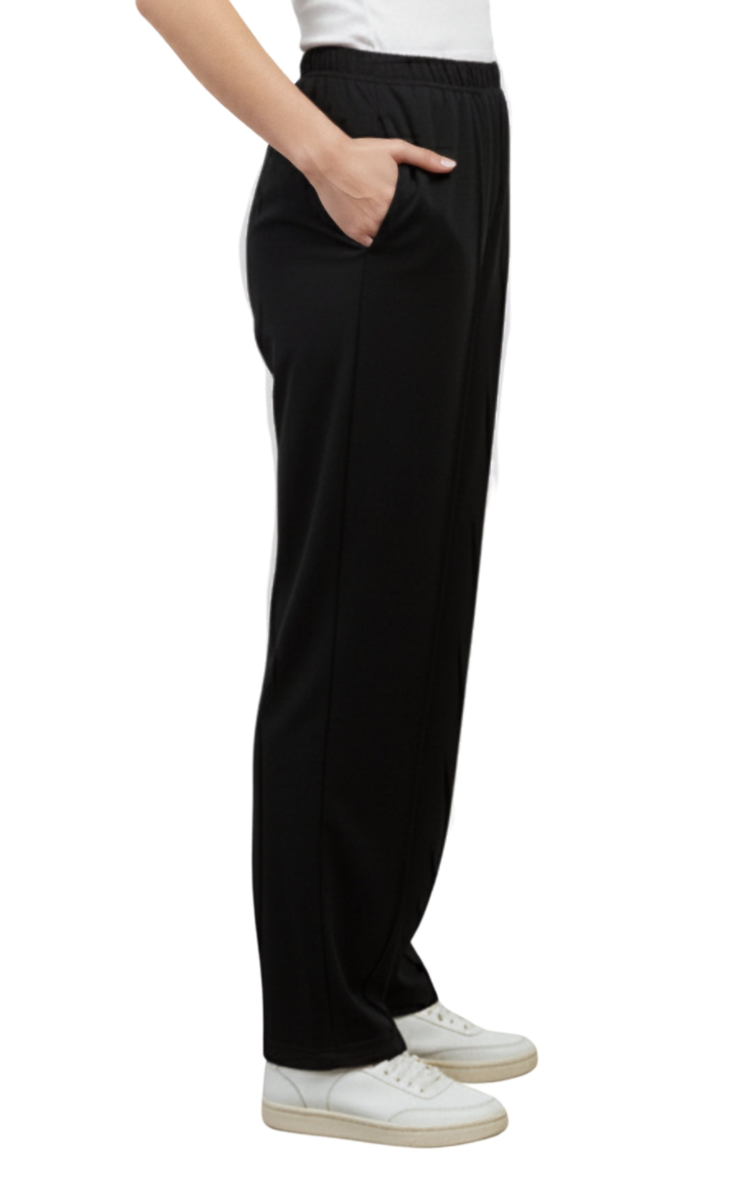 Womens Classic Poly Knit Pants - Pull On Slacks with Elastic Waist