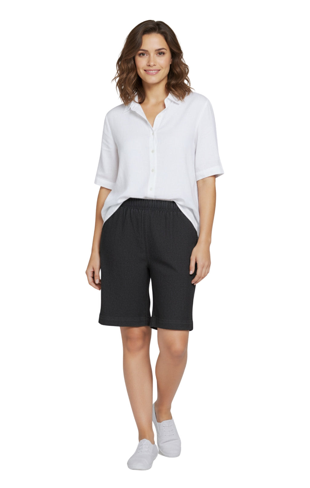 Women's Pull On Denim & Twill Shorts with stretch waist - No zipper or buttons