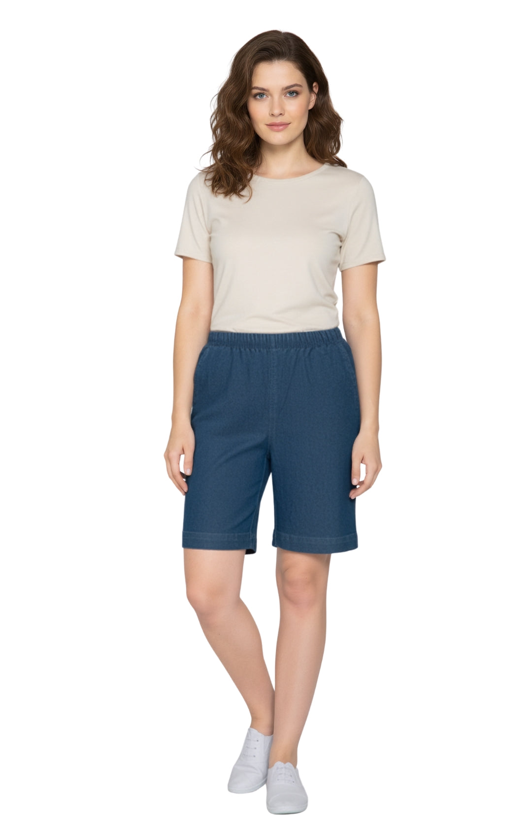 Women's Pull On Denim & Twill Shorts with stretch waist - No zipper or buttons