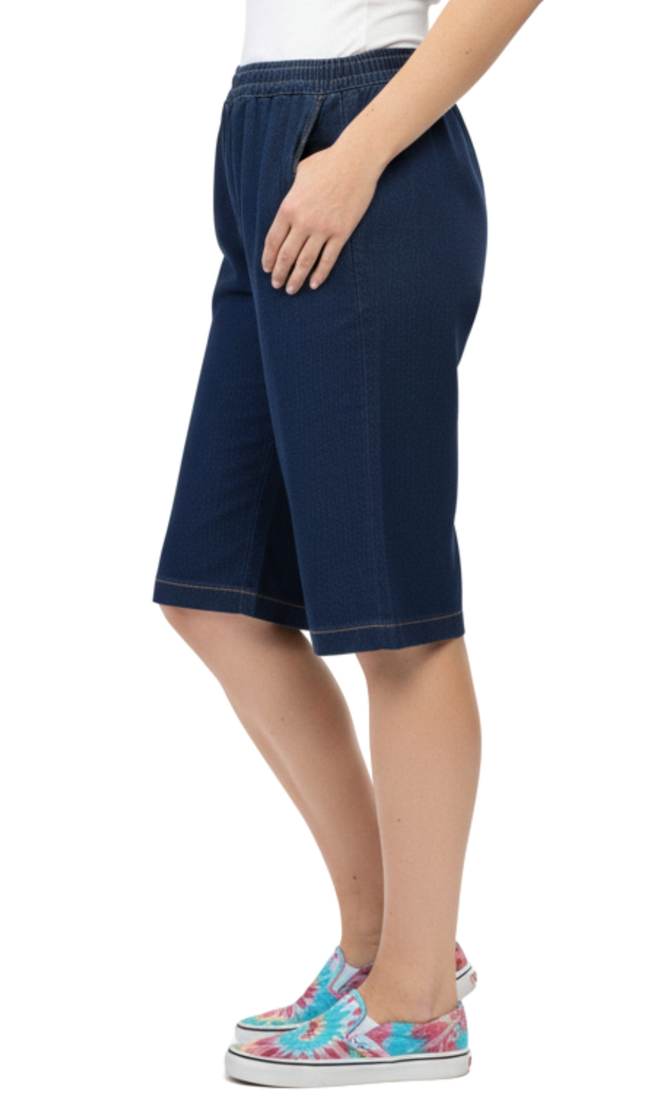 Women's Easy Pull on Bermuda Shorts in Denim and Twill