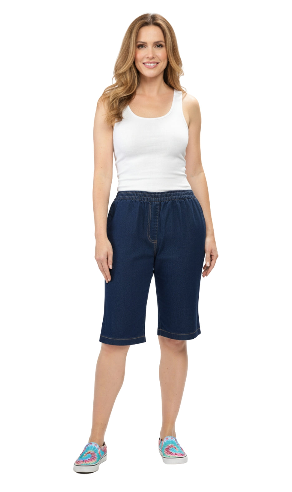 Women's Easy Pull on Bermuda Shorts in Denim and Twill