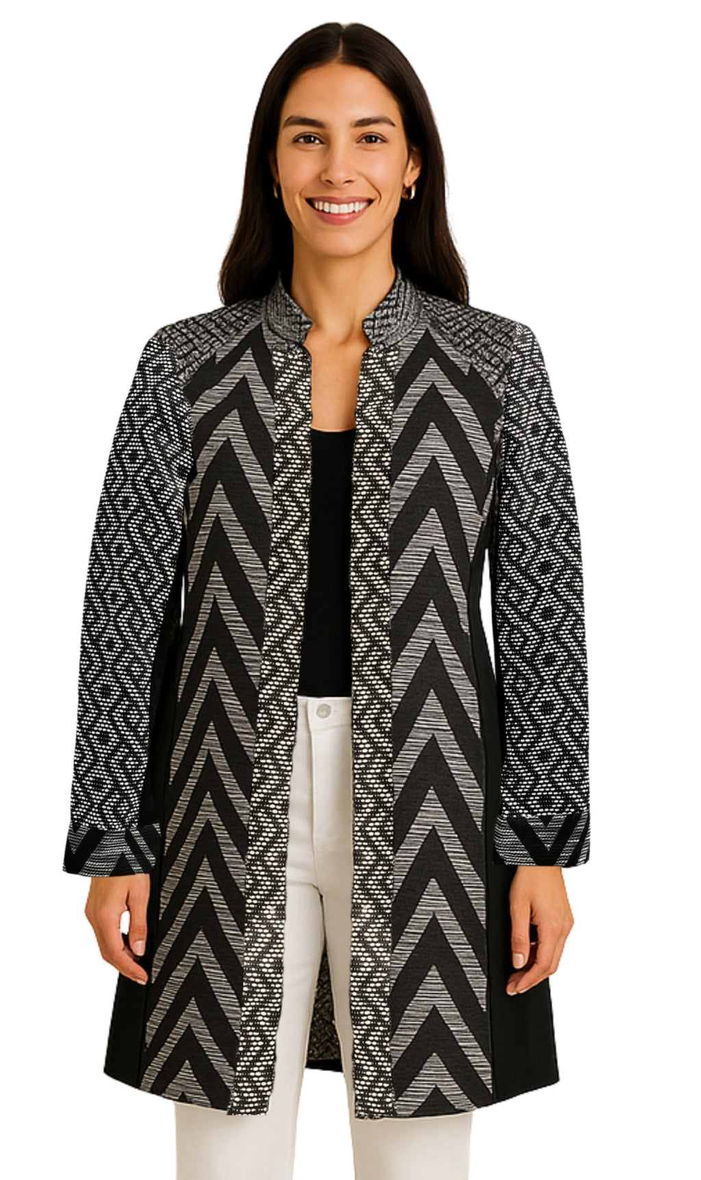 Women's Stand Collar Mixed Media Open Jacket