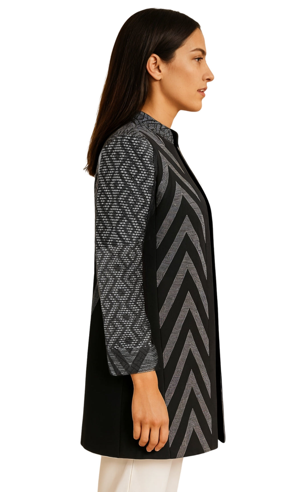 Women's Stand Collar Mixed Media Open Jacket