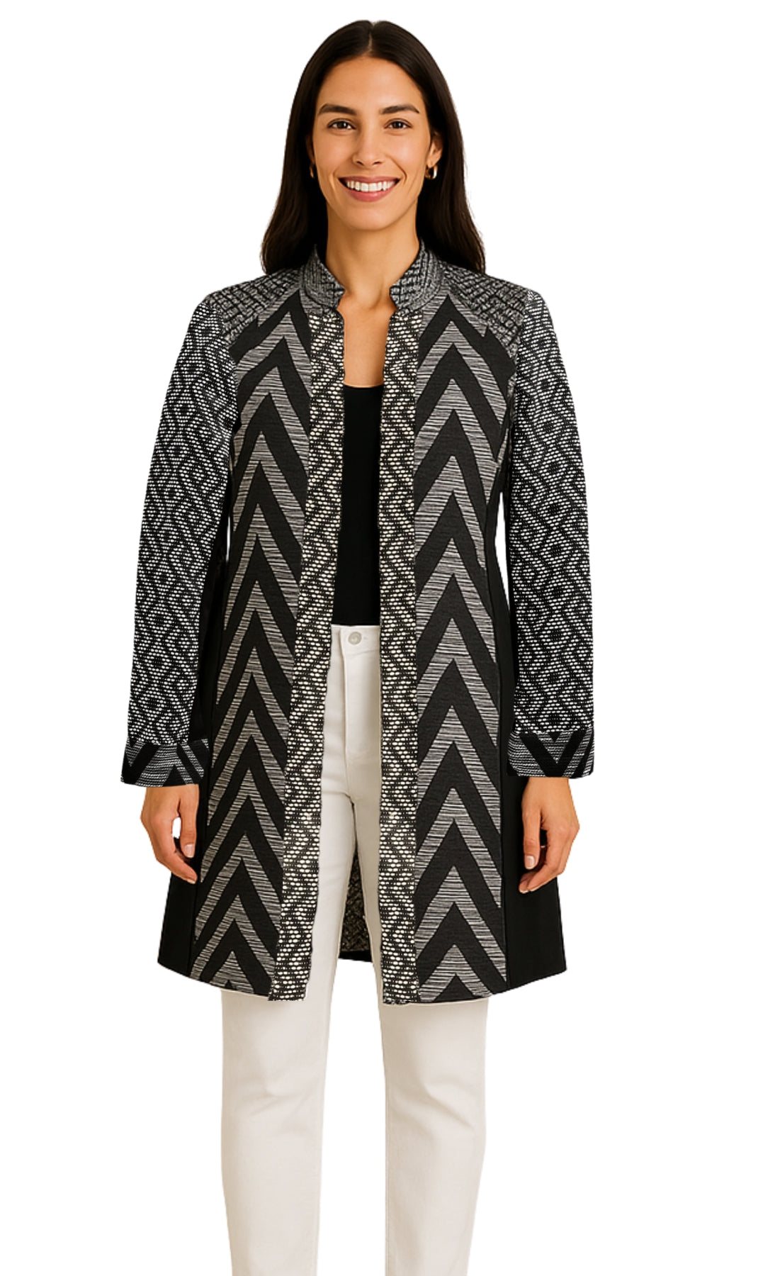 Women's Stand Collar Mixed Media Open Jacket