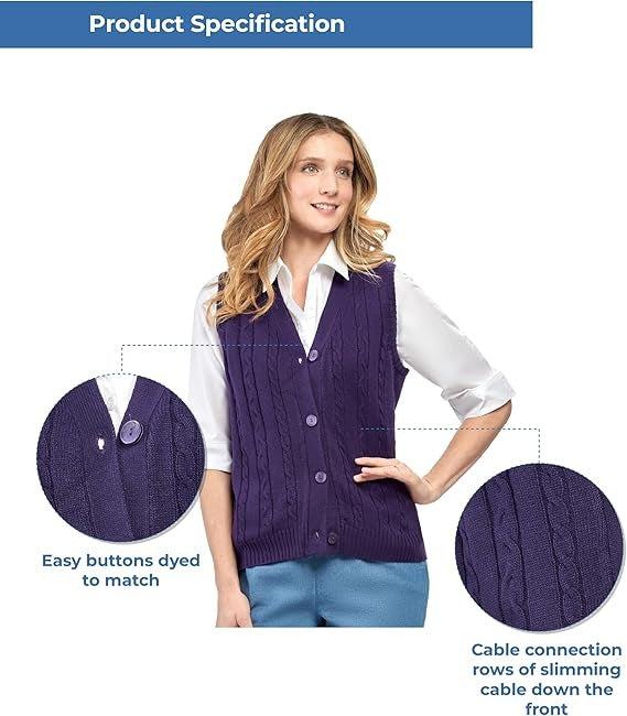 Womens Button Front Cable Knit Cardigan Sweater Vest