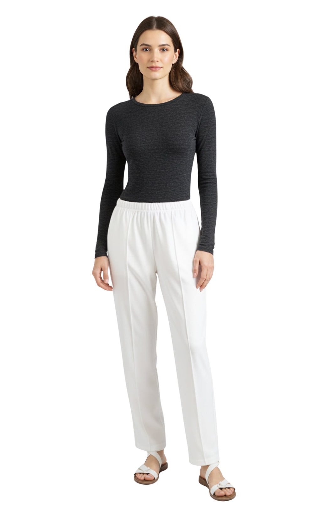 Womens Classic Poly Knit Pants - Pull On Slacks with Elastic Waist