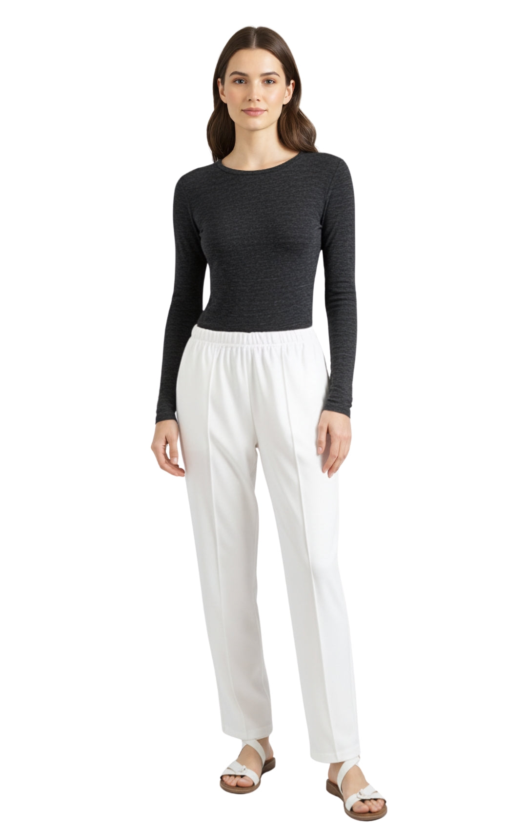 Womens Classic Poly Knit Pants - Pull On Slacks with Elastic Waist